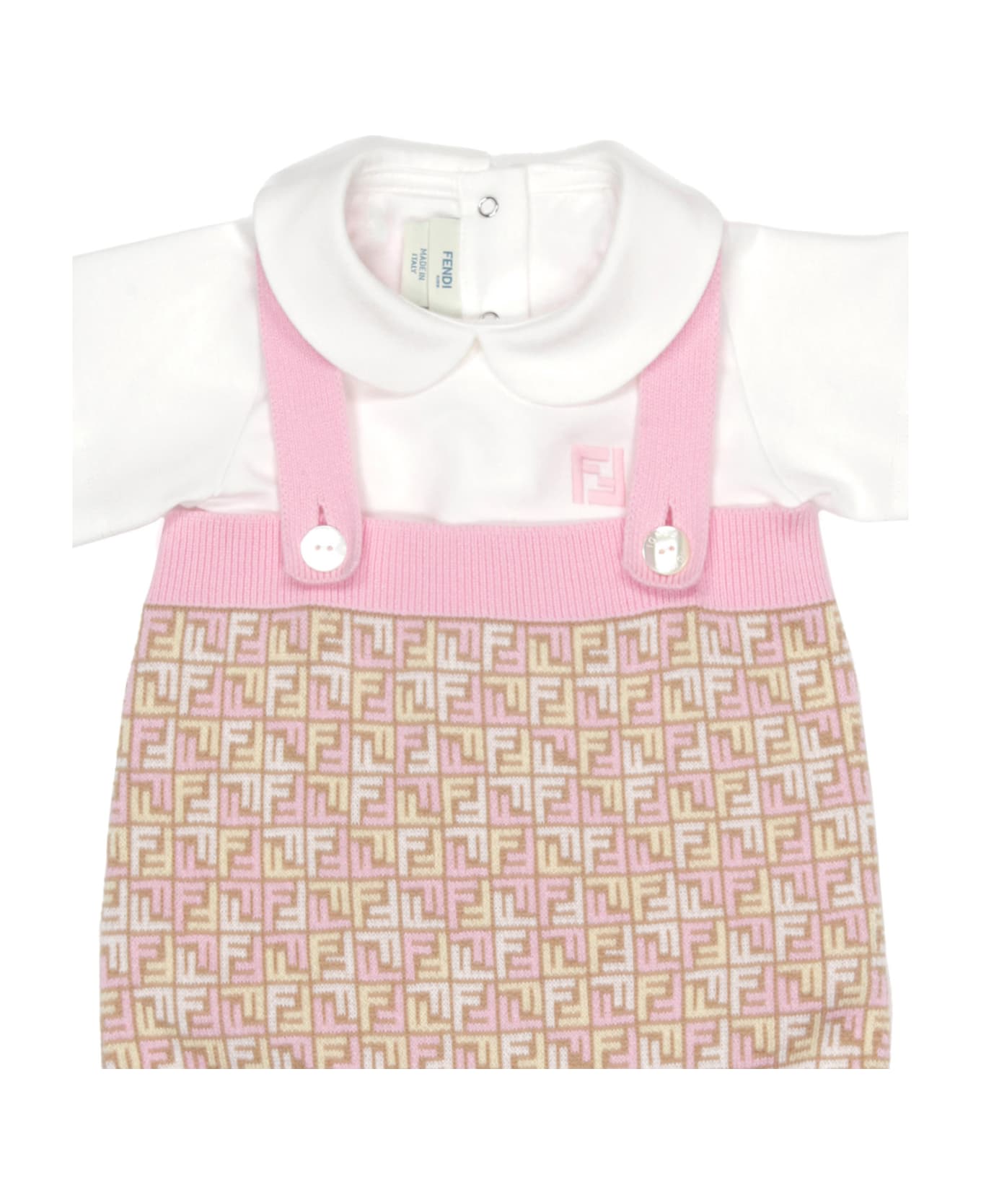 Fendi Set With White Bodysuit And Monogram Dungaree - MultiColour