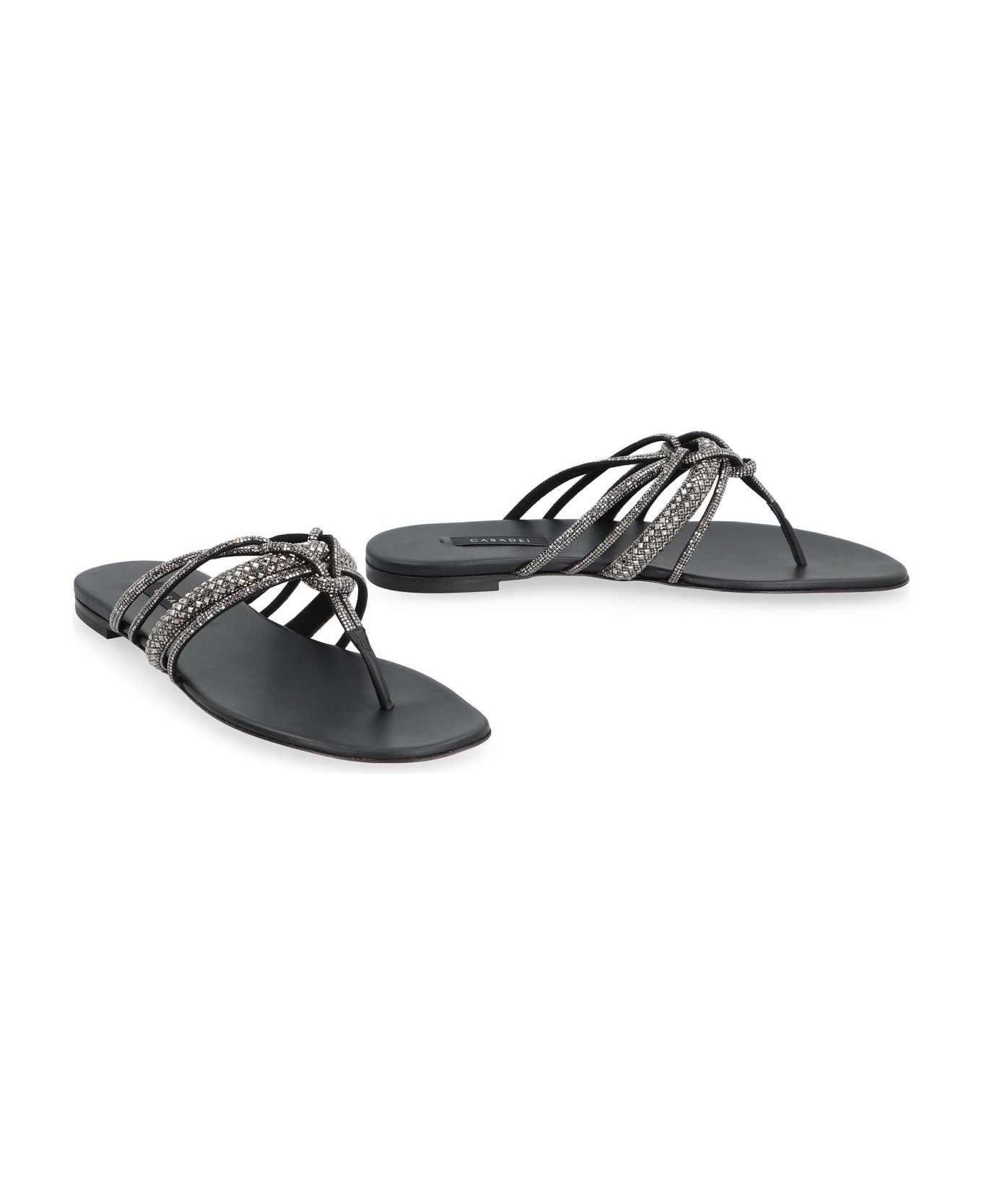 Casadei Leather Flat Sandals - black