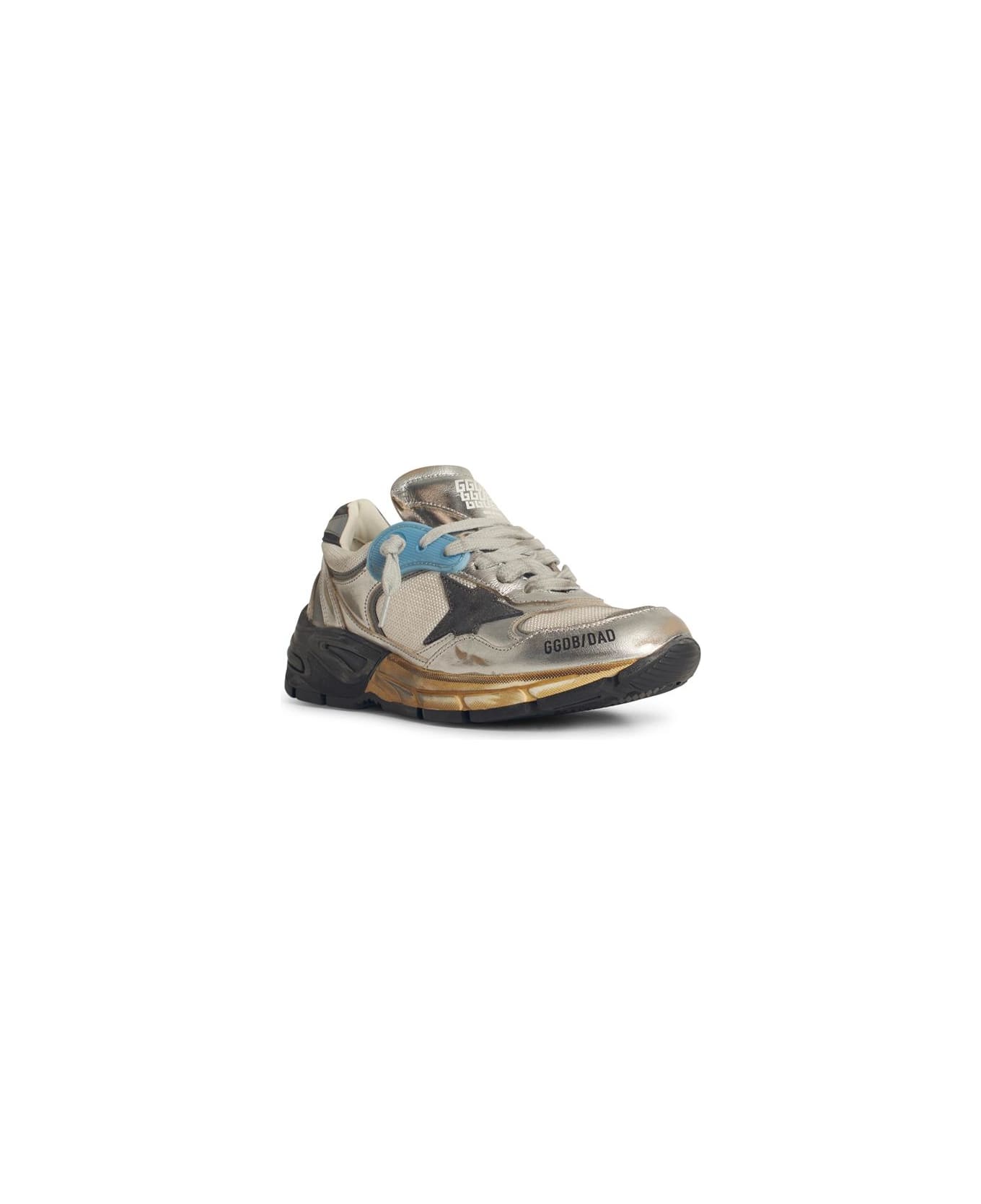 Golden Goose Dad-star' Woman In Mesh And Silver Laminated Leather With Black Suede Star - Silver