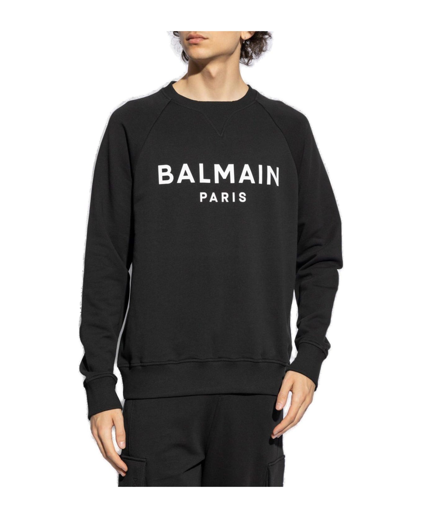 Balmain Logo Printed Crewneck Sweatshirt - NERO BIANCO