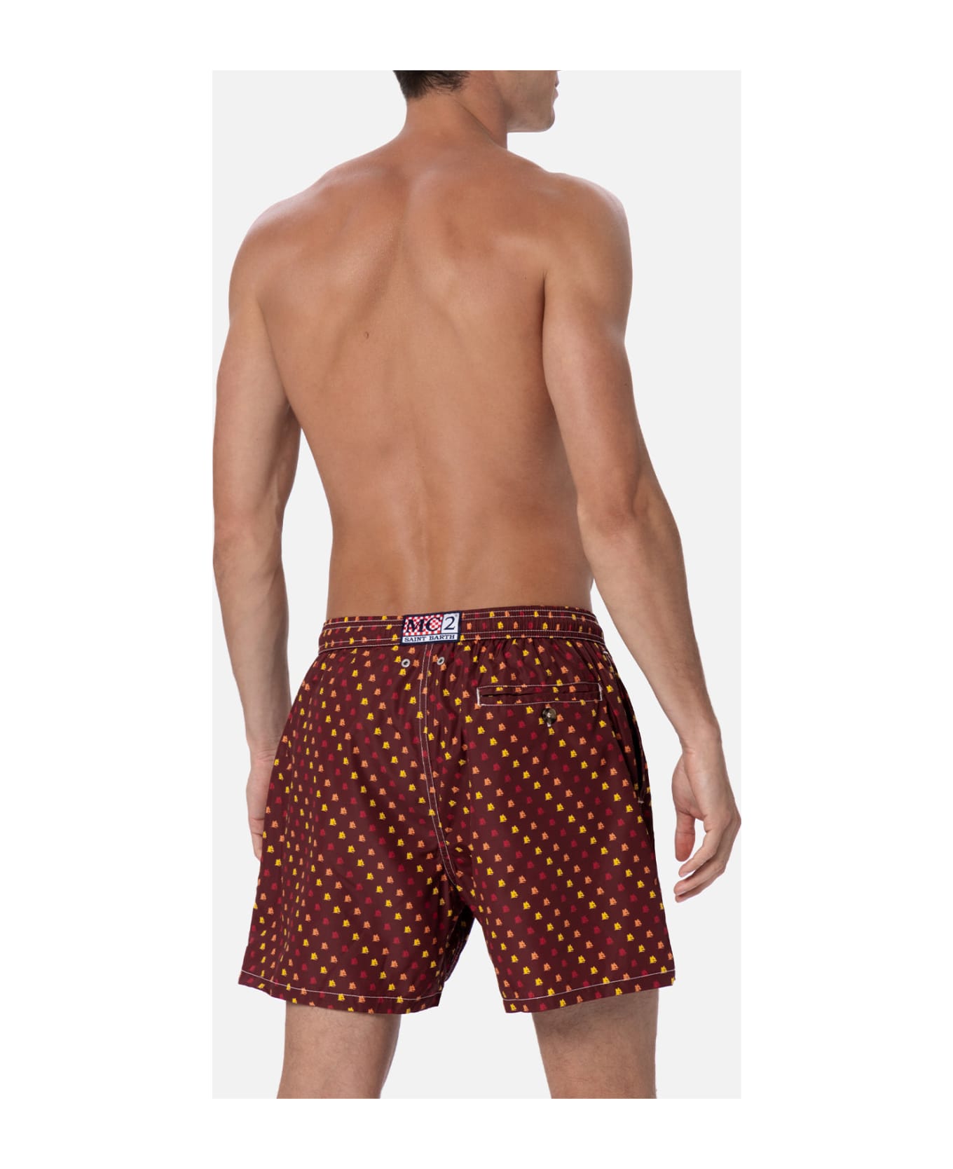 MC2 Saint Barth Man Lightweight Fabric Swim-shorts Lighting Micro Fantasy With Roma Print | As Roma Special Edition - RED