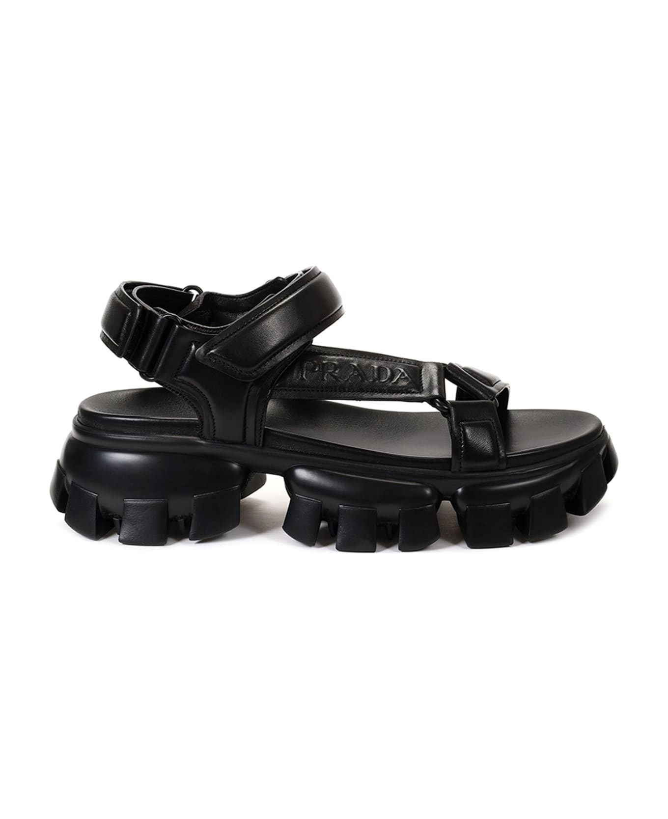 Prada Padded Logo Sandals - Black