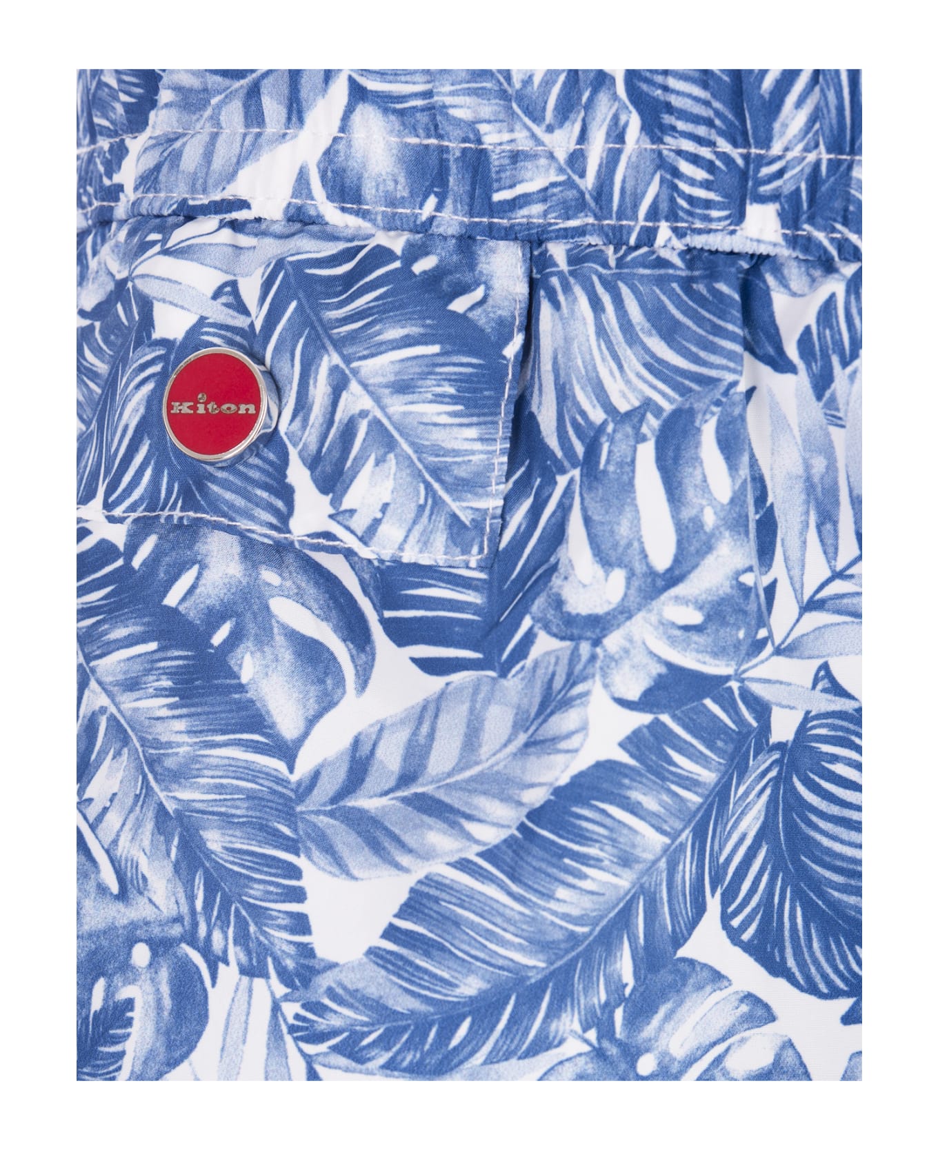 Kiton White Swim Shorts With Blue Foliage Print - Blue