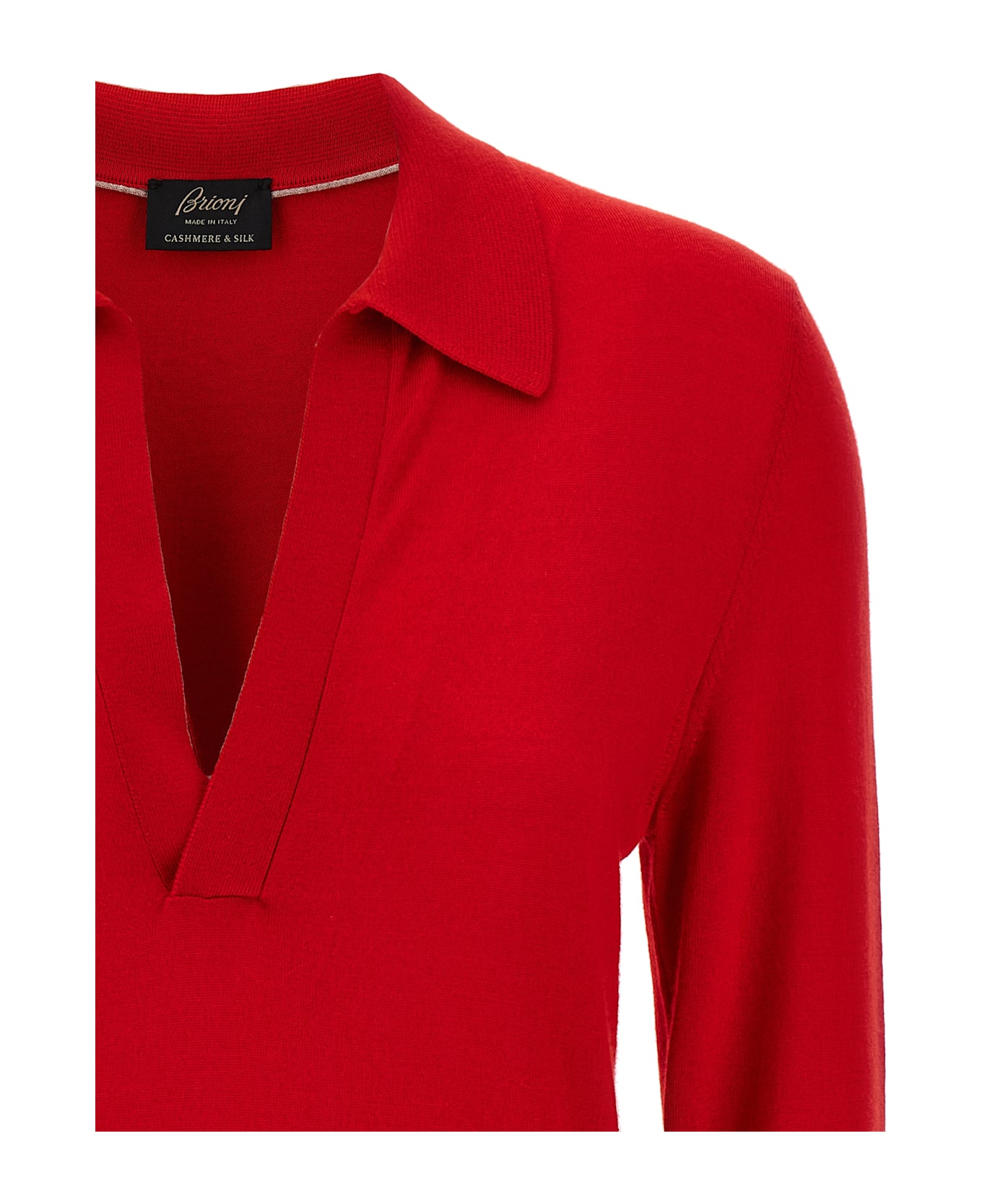 Brioni Cashmere And Silk Polo Shirt - Red