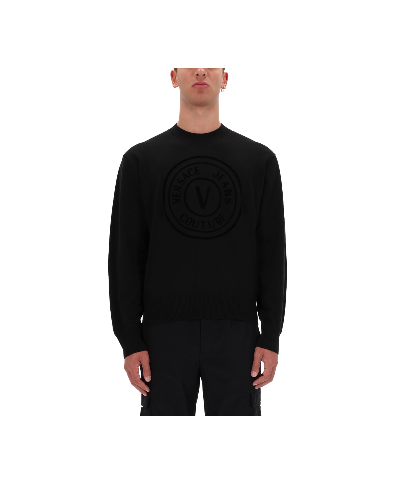 Versace Jeans Couture Jersey With V-emblem - BLACK