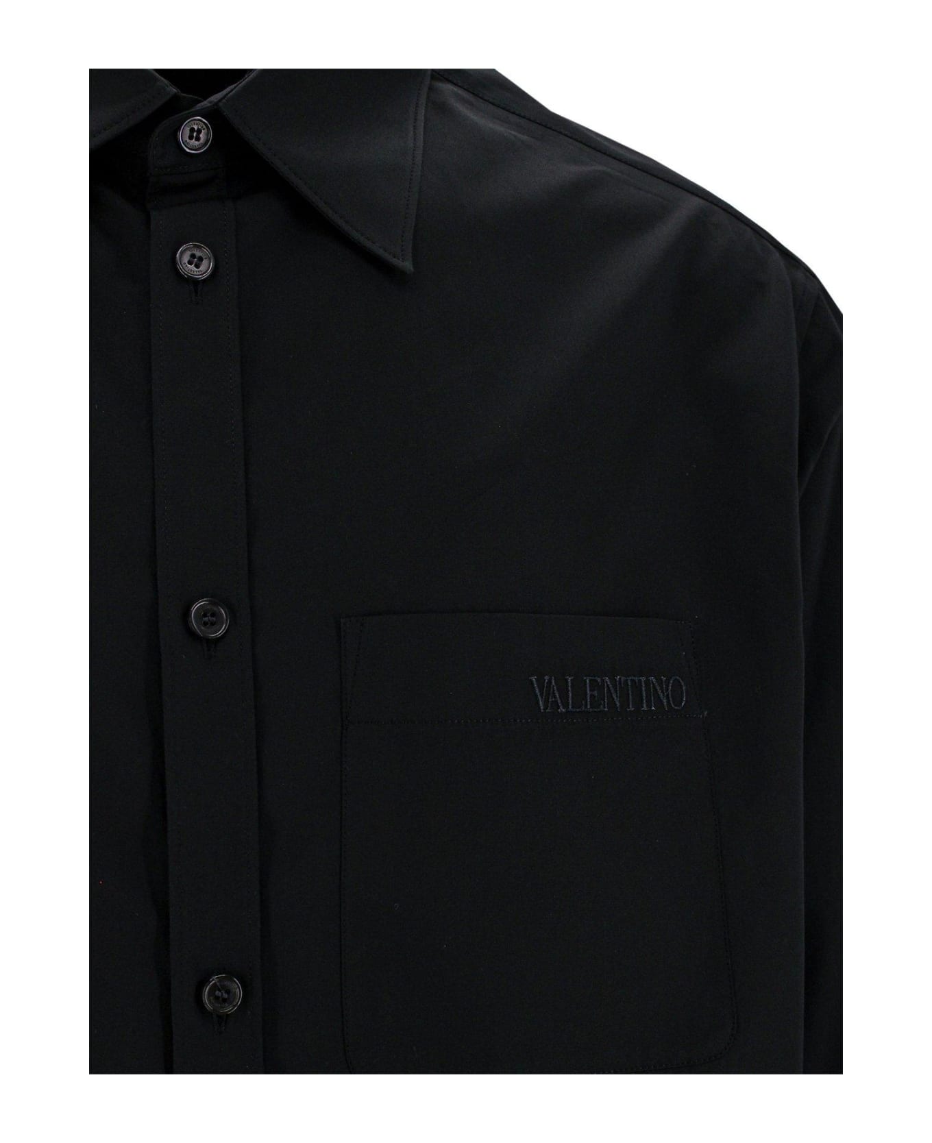 Valentino Logo Embroidered Long-sleeved Shirt - Black
