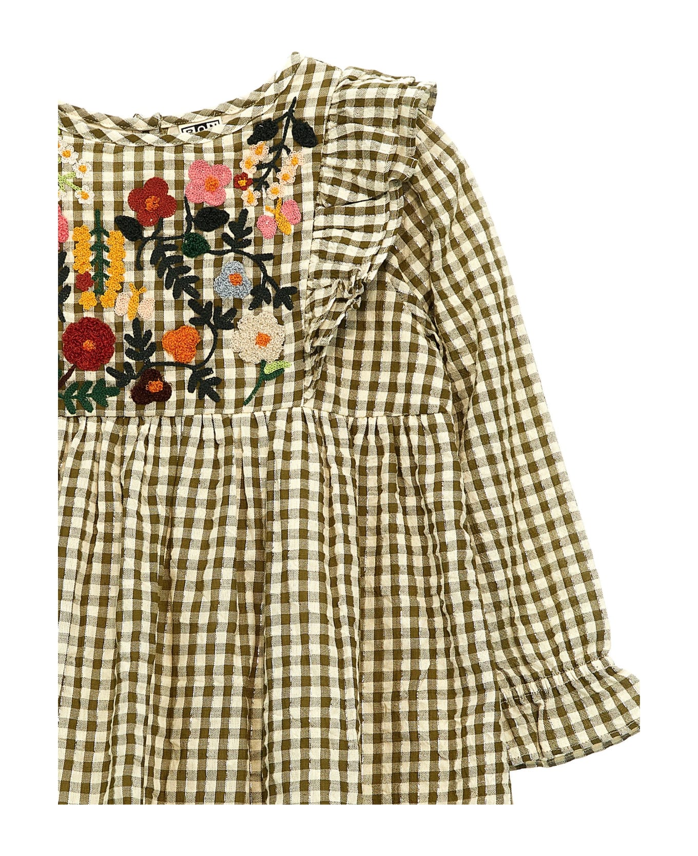 Bonton Embroidery Check Dress - Multicolor