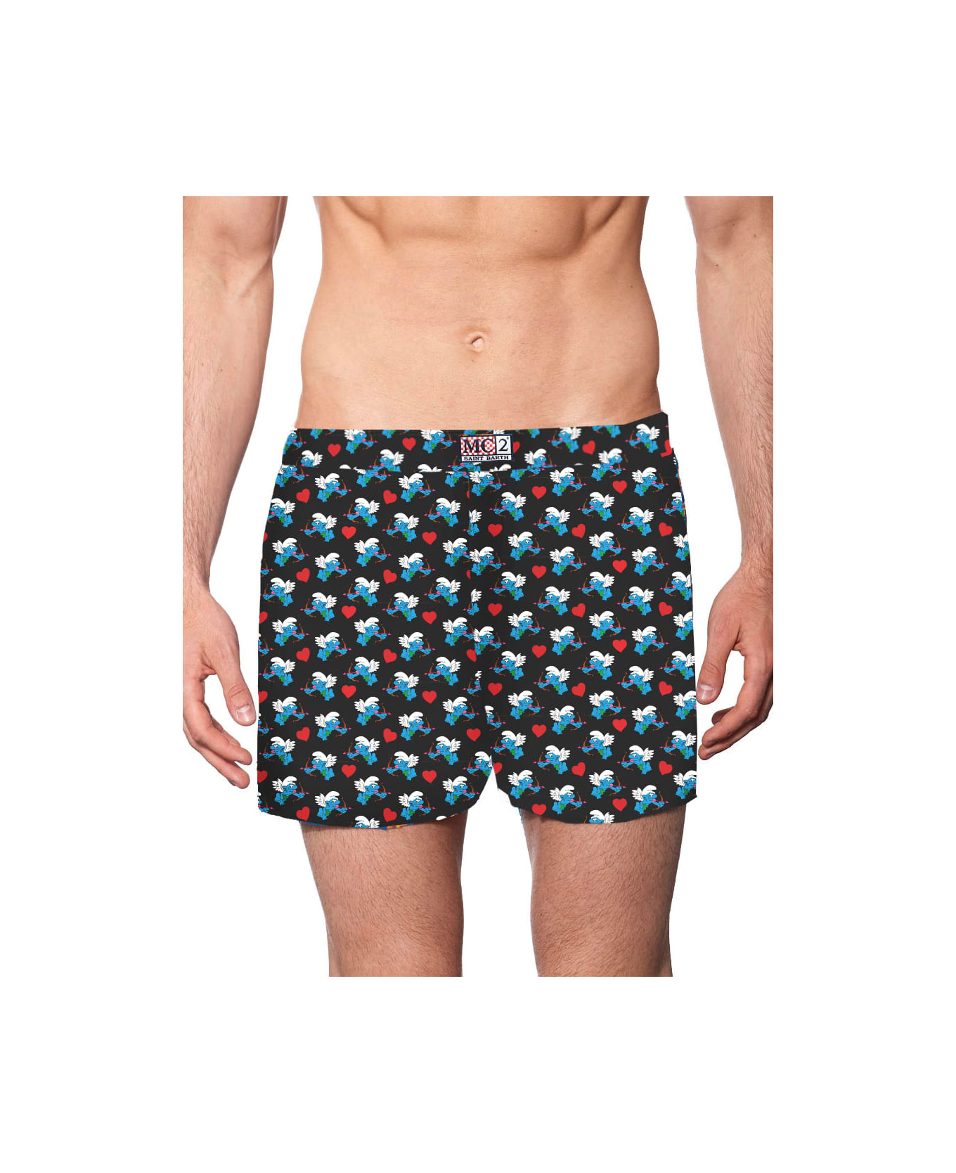 MC2 Saint Barth Man Underwear Boxer Smurfs Print - ©peyo Speciale Edition - BLACK