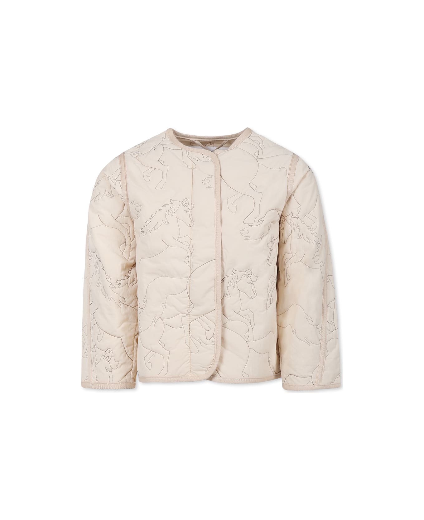 Molo Ivory Down Jacket For Girl With Horses - Ivory
