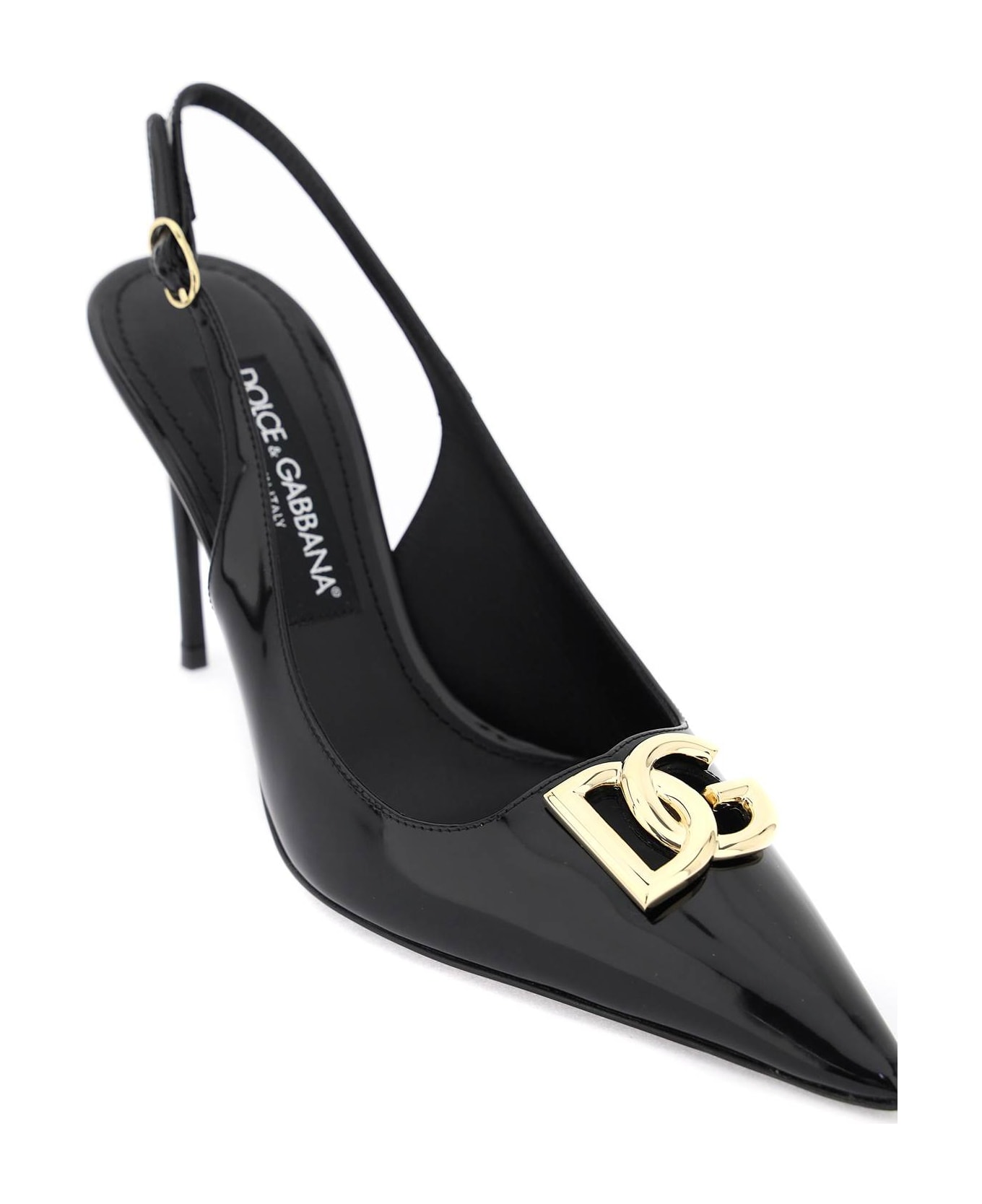 Dolce & Gabbana Glossy Leather Slingback Pumps - Black ハイヒール