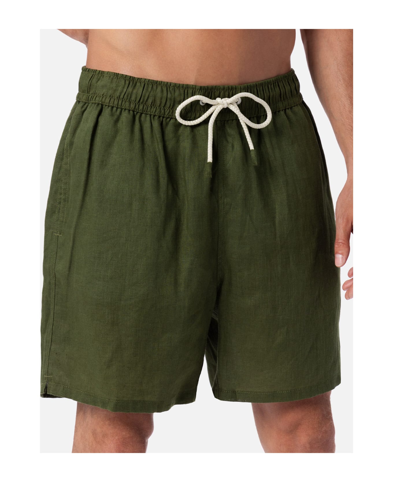 MC2 Saint Barth Man Mid-length Military Green Linen Swim-shorts Gustavia - GREEN