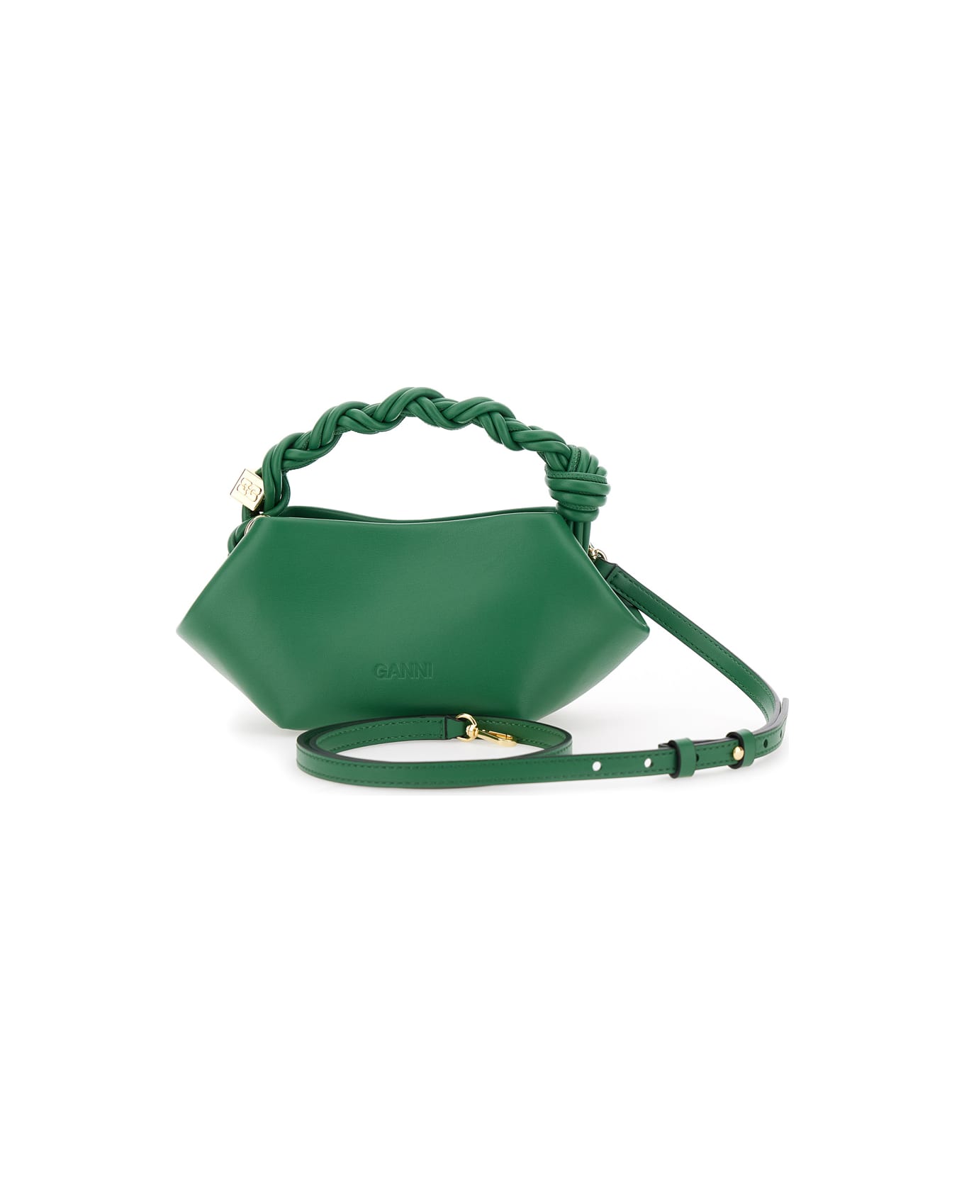 Ganni 
ganni Bou Mini
 Green Handbag With Butterfly Logo And Braided Handle In Leather Woman - Green