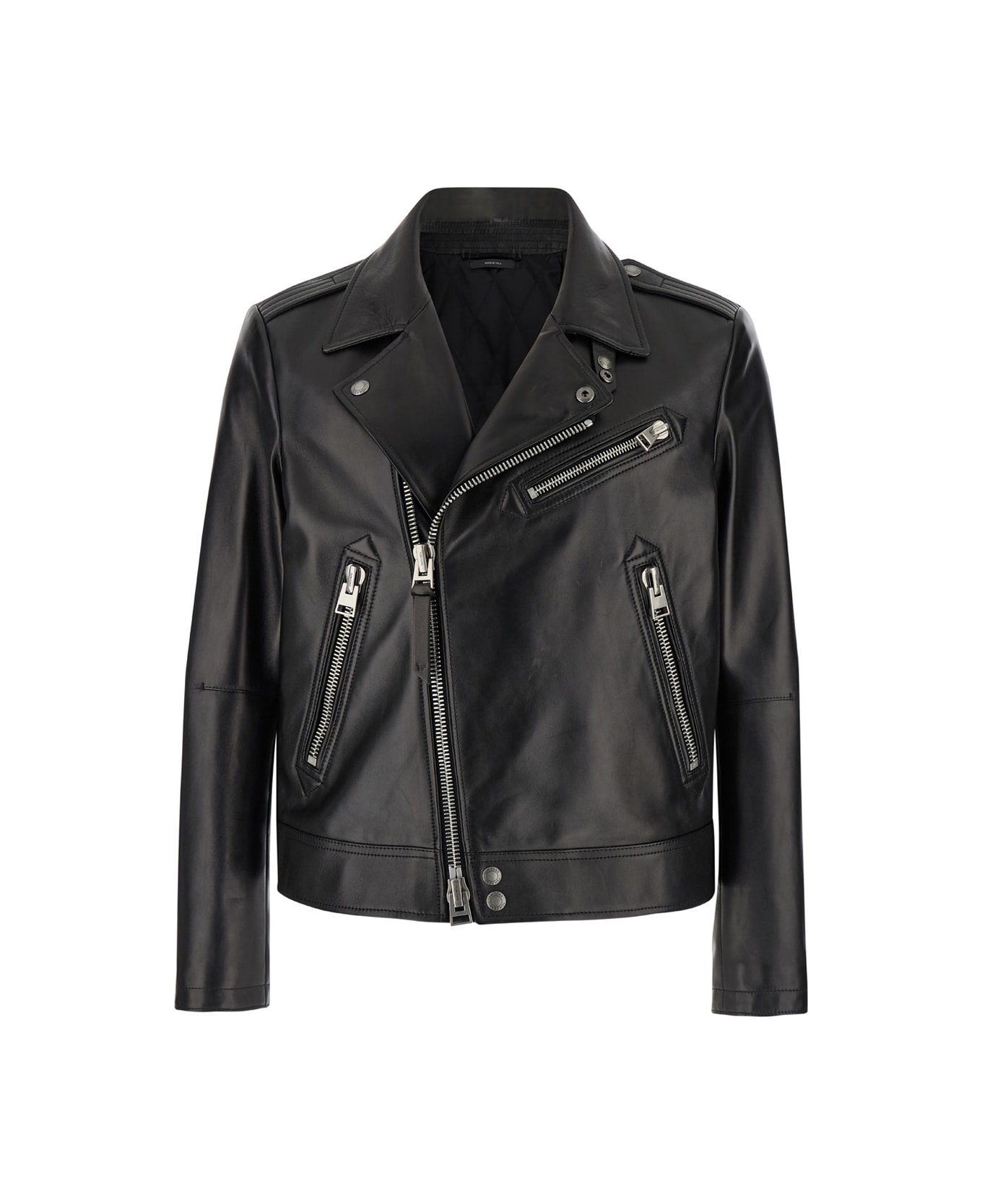 Tom Ford Black Asymmetric Biker Jacket In Leather Man - Black