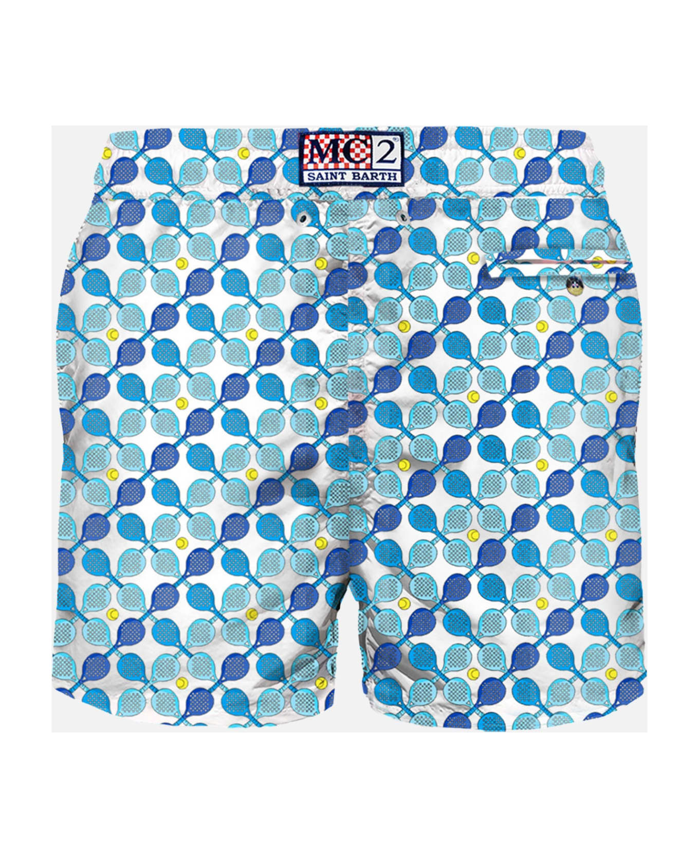 MC2 Saint Barth Man Light Fabric Swim Shorts With Padel Rackets Print - WHITE