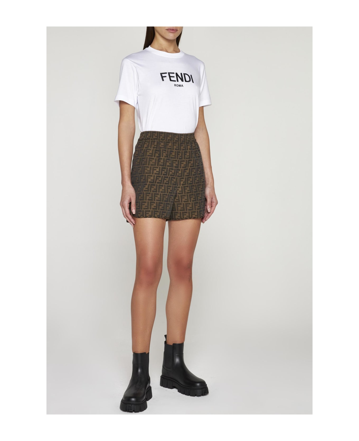 Fendi Ff Logo Cotton-blend Shorts - W Tobacco