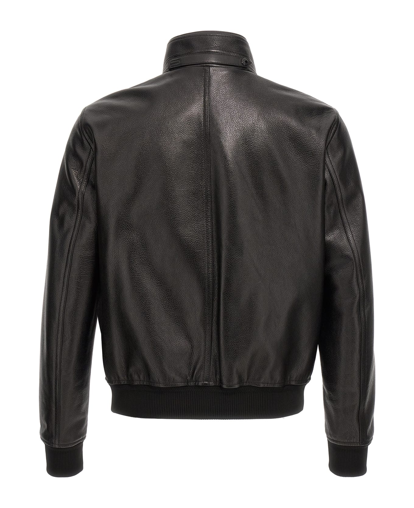 Tom Ford Grainy Leather Bomber Jacket - BLACK