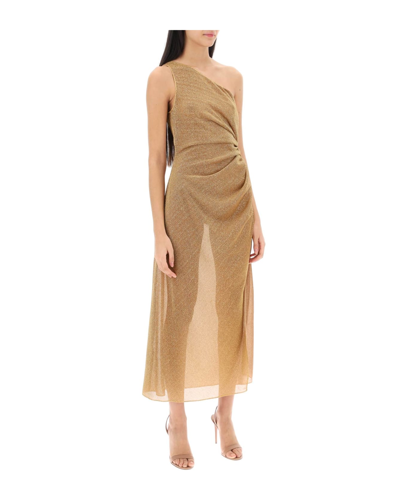 Oseree One-shoulder Dress In Lurex Knit - TOFFEE (Gold)