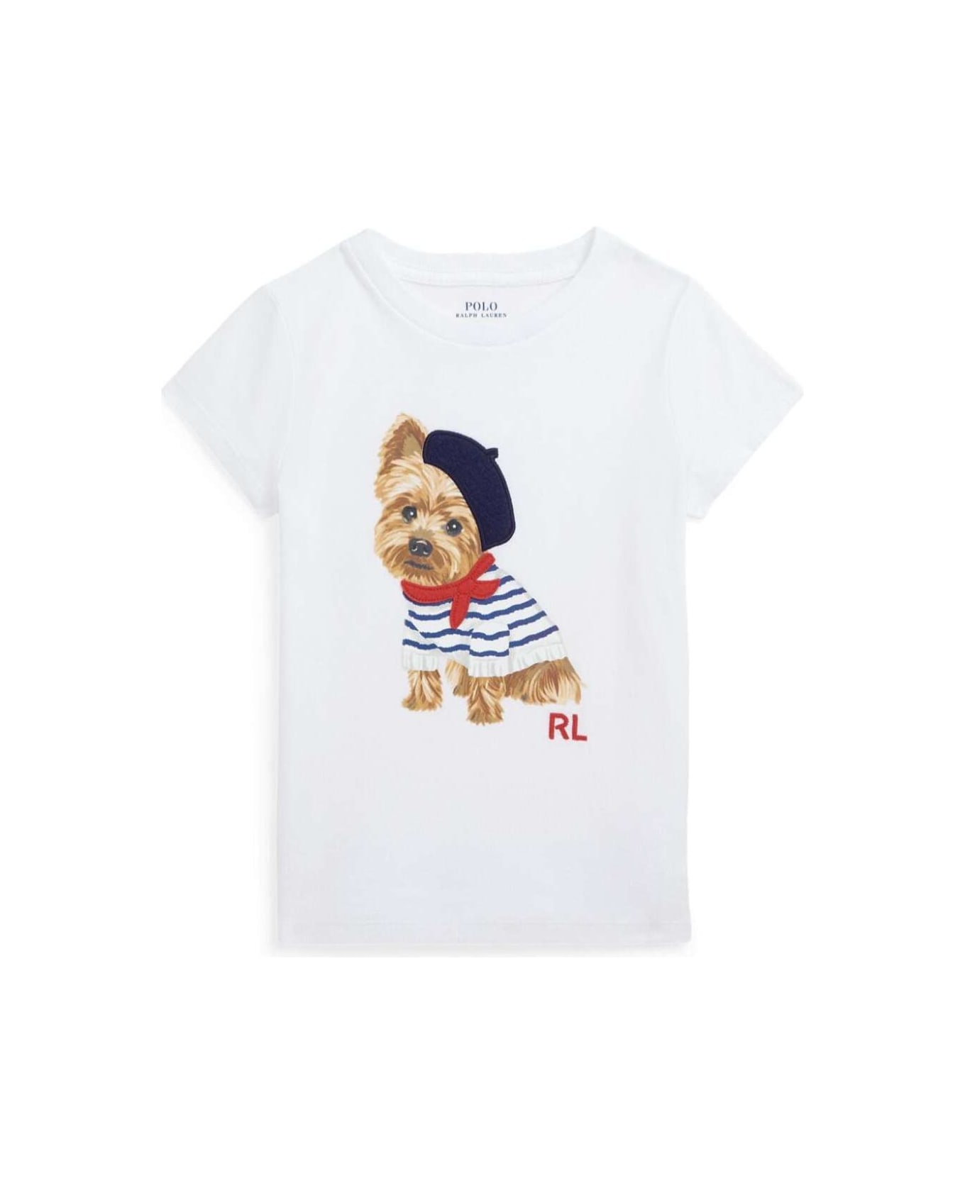 Polo Ralph Lauren White T-shirt With 'cane Francese' Print In Cotton Girl - White