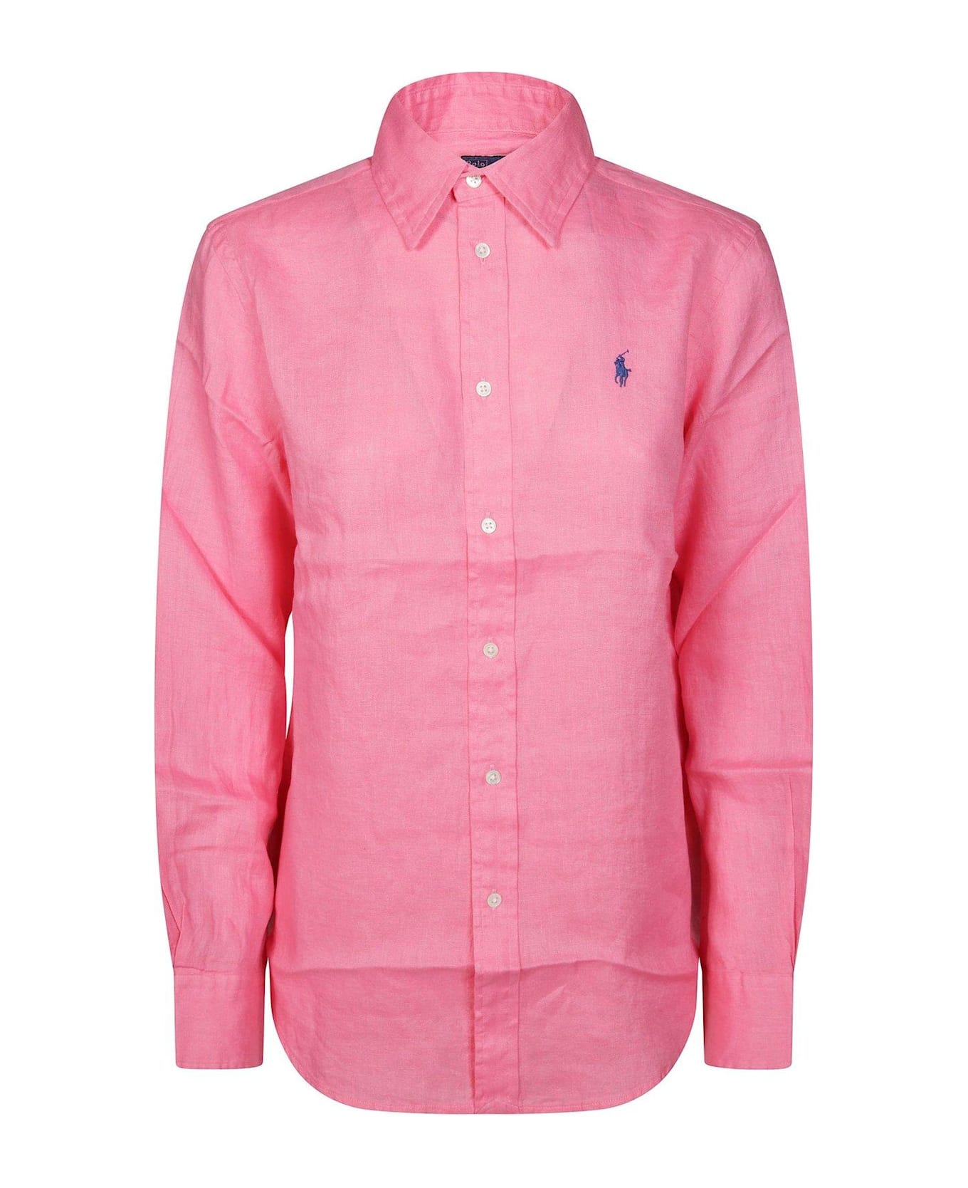 Polo Ralph Lauren Logo Embroidered Curved Hem Polo Shirt - Rosa Pallido