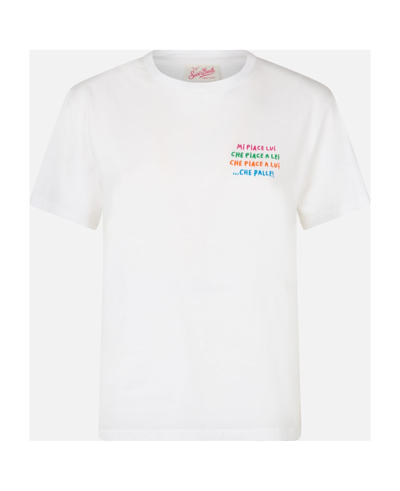MC2 Saint Barth Woman White Cotton Jersey Crewneck T-shirt Emiilie With Mi Piace Lui... Embroidery - WHITE