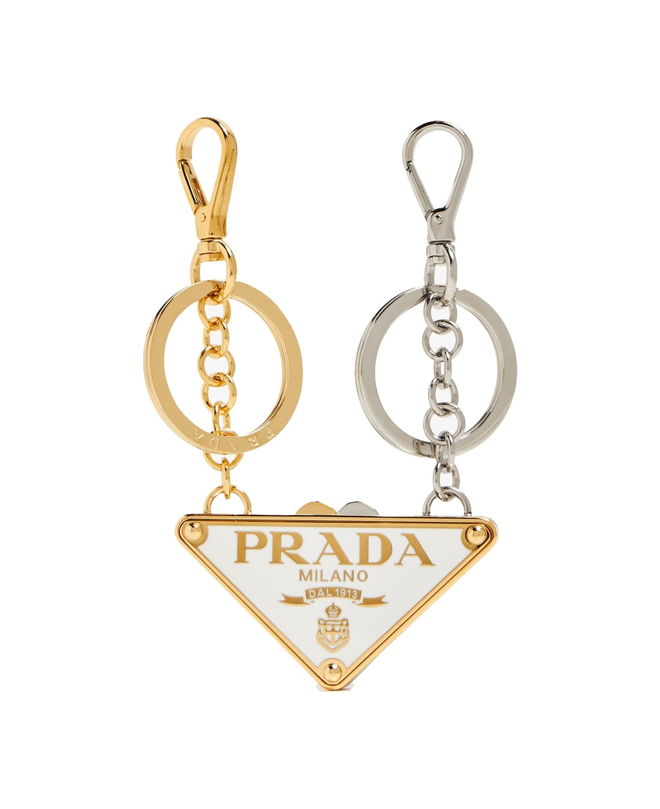 Prada Set Of Two Logo Keyrings - Silver
