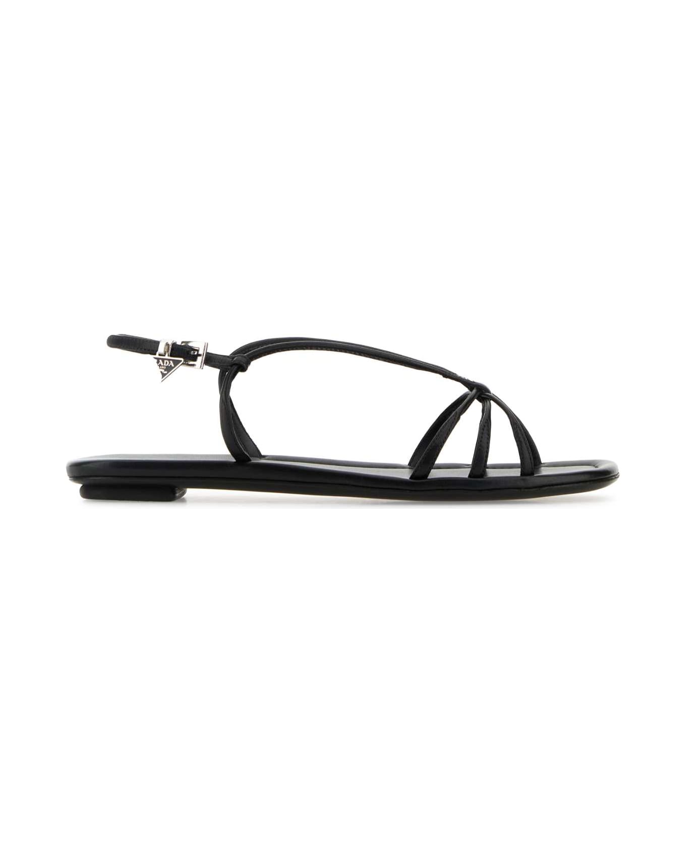 Prada Black Leather Sandals - NERO