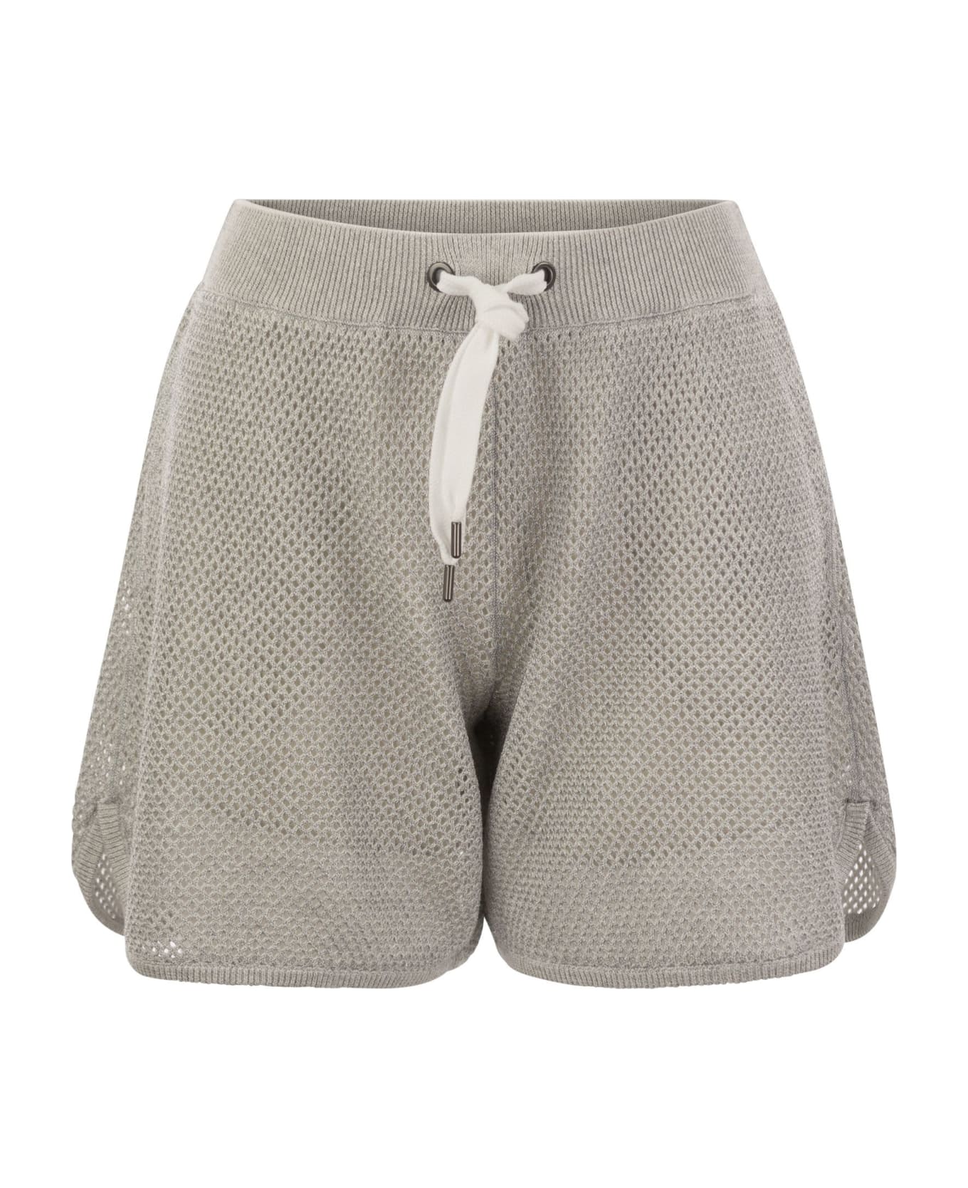 Brunello Cucinelli Sparkling Net Knit Cotton Shorts - Fog