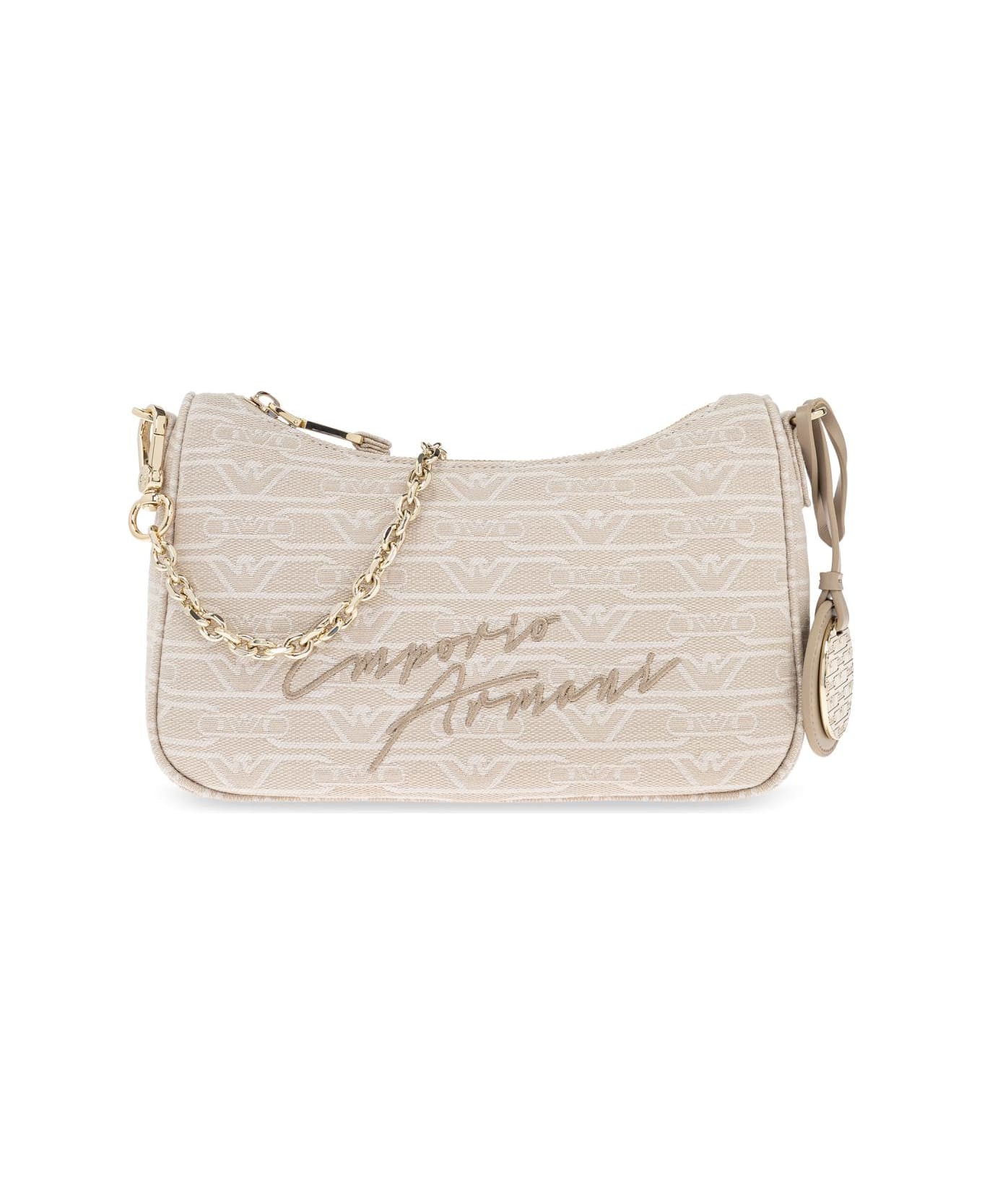 Emporio Armani Shoulder Bag With Embroidered Logo - Natural