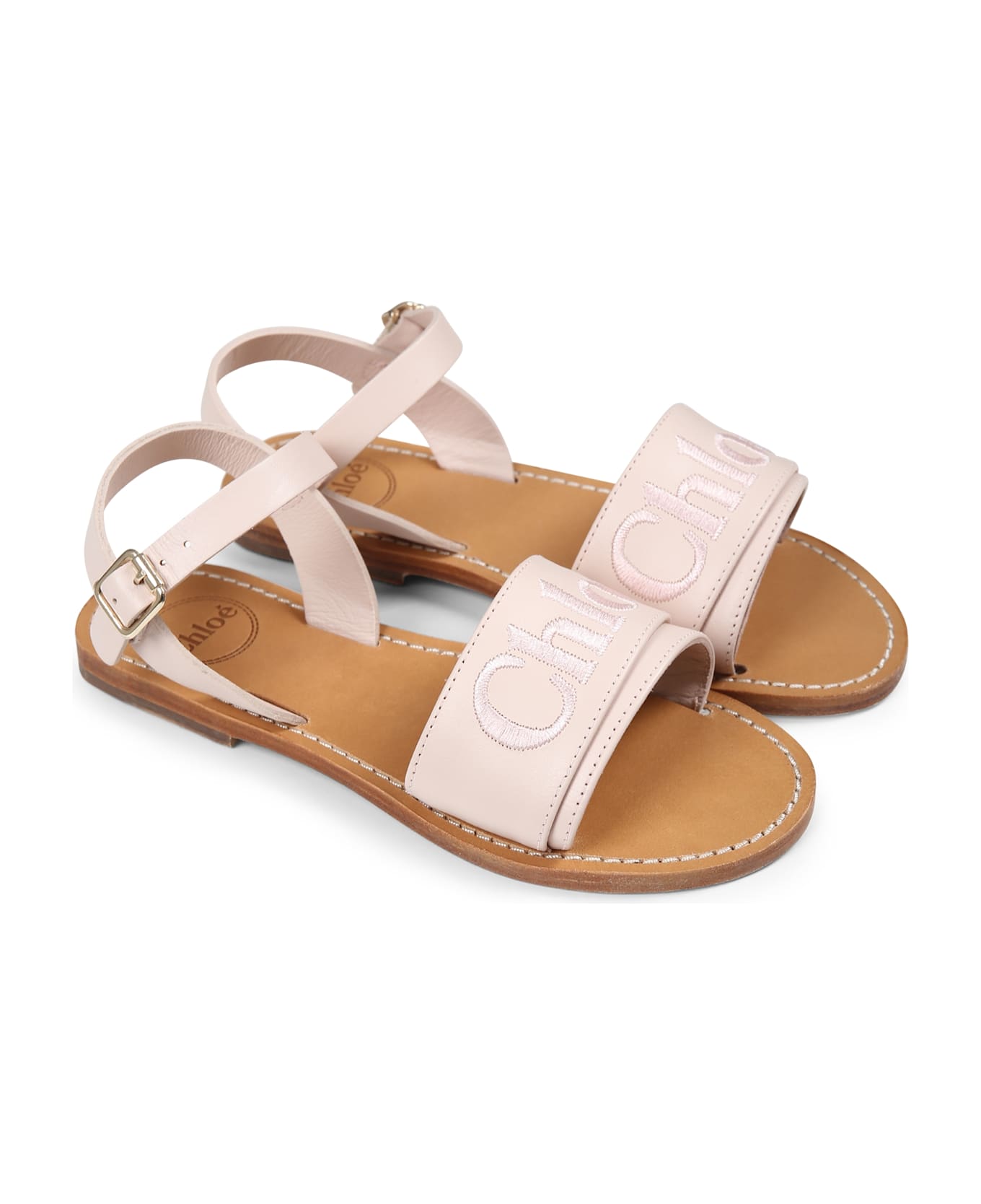 Chloé Pink Sandals For Girl With Logo - Pink