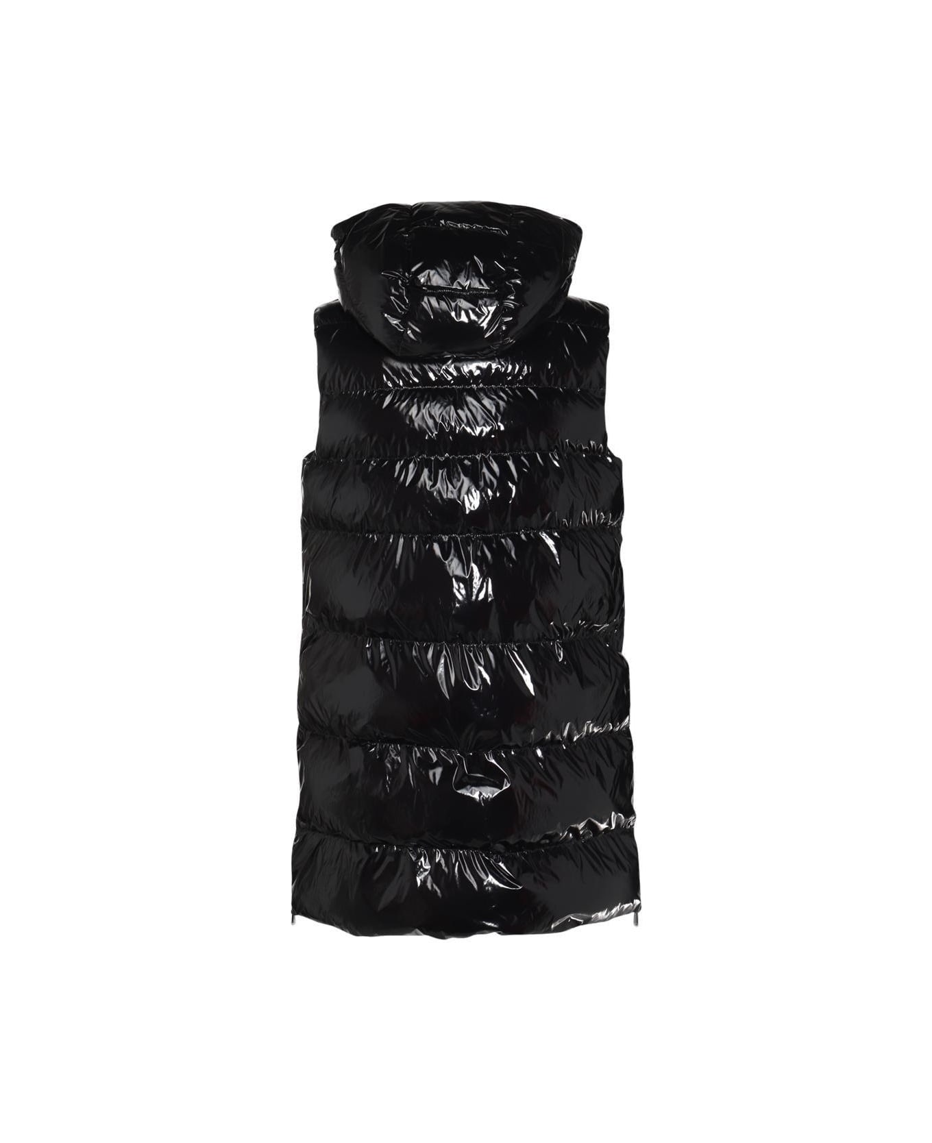 Pinko Logo Patch Sleeveless Hooded Padded Coat Pinko - BLACK