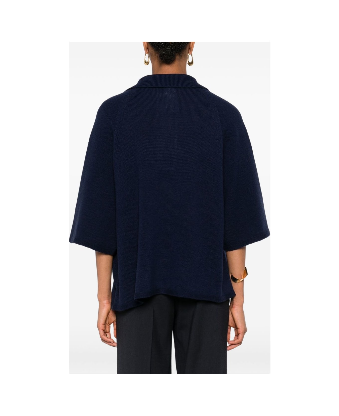 Emporio Armani Wool Oversized Polo Shirt - Blue