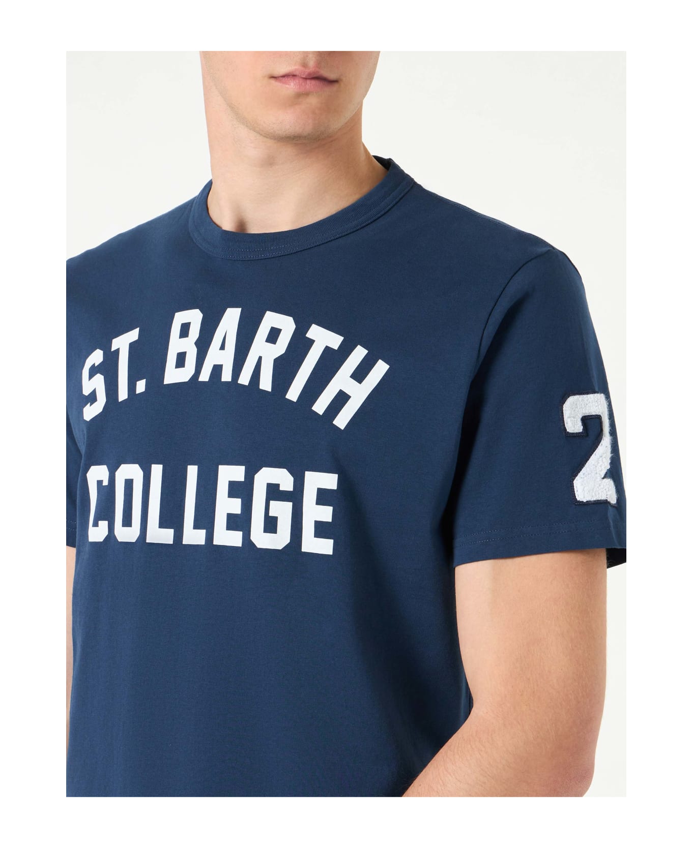 MC2 Saint Barth Man Cotton T-shirt With St. Barth College Lettering - BLUE