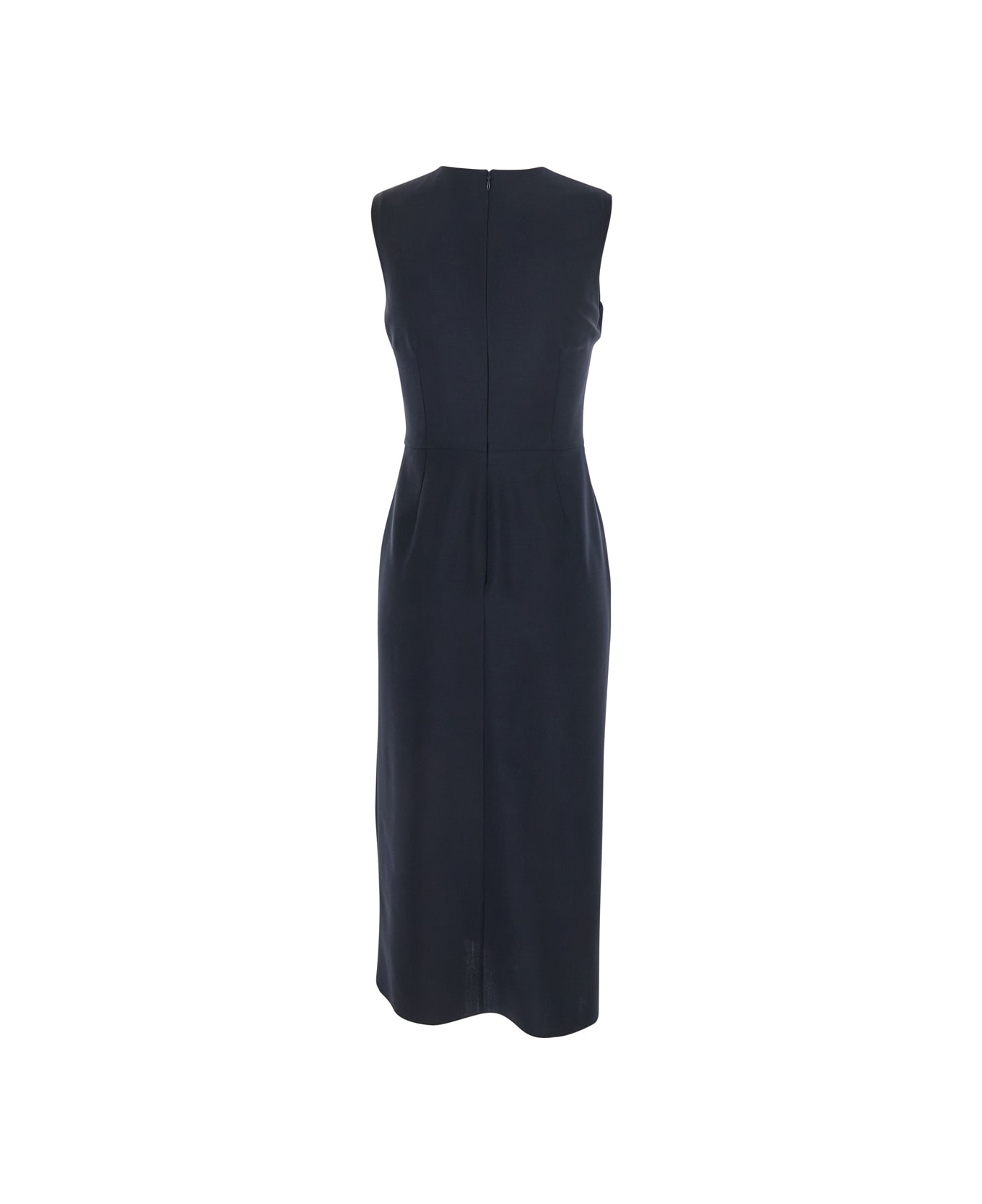 Alexander McQueen Blue Long Dress With Round Neck With Draped Details In Wool And Mohair Blend Woman - Blu
