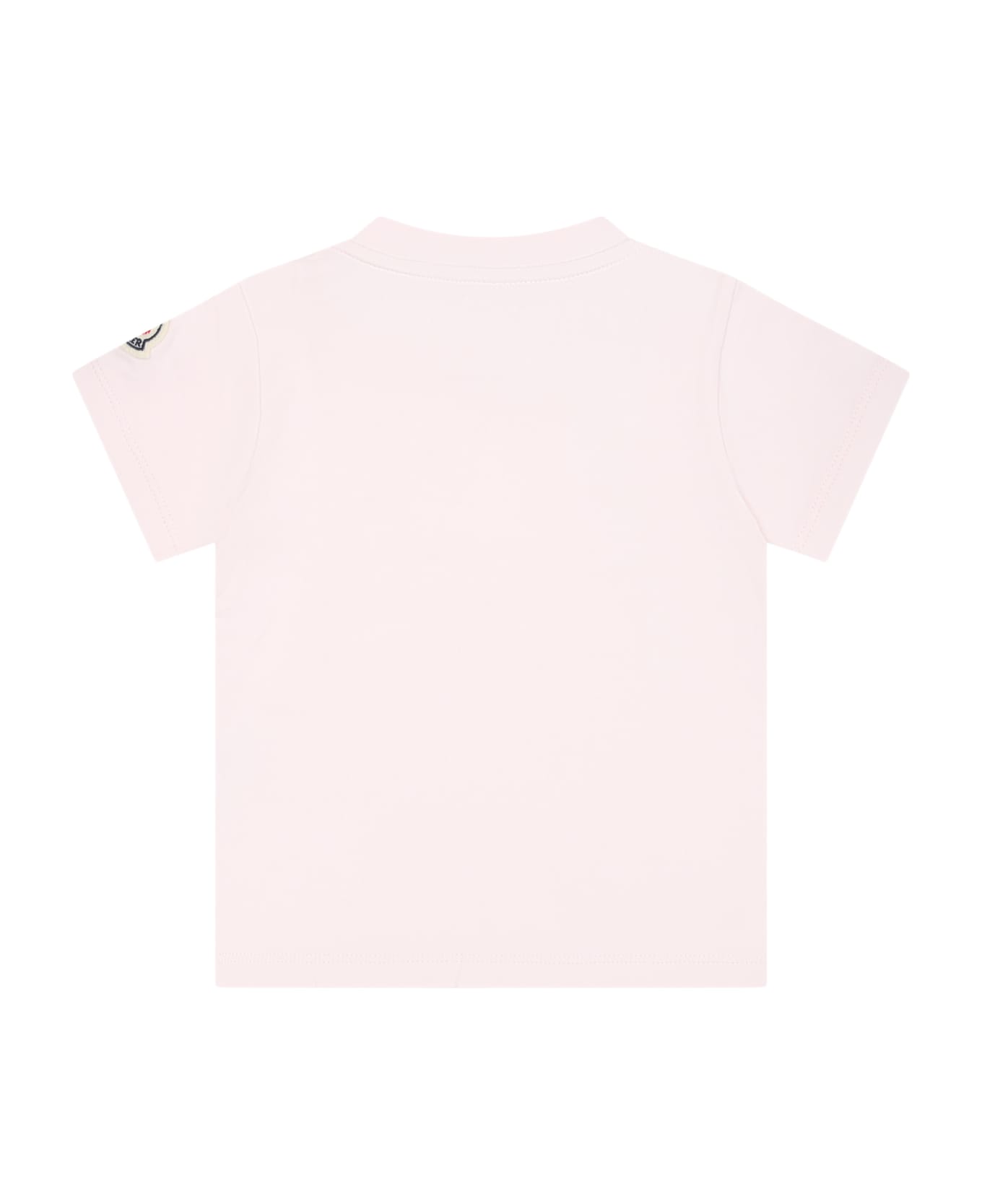 Moncler Pink T-shirt For Baby Girl With Logo - Pink Tシャツ＆ポロシャツ