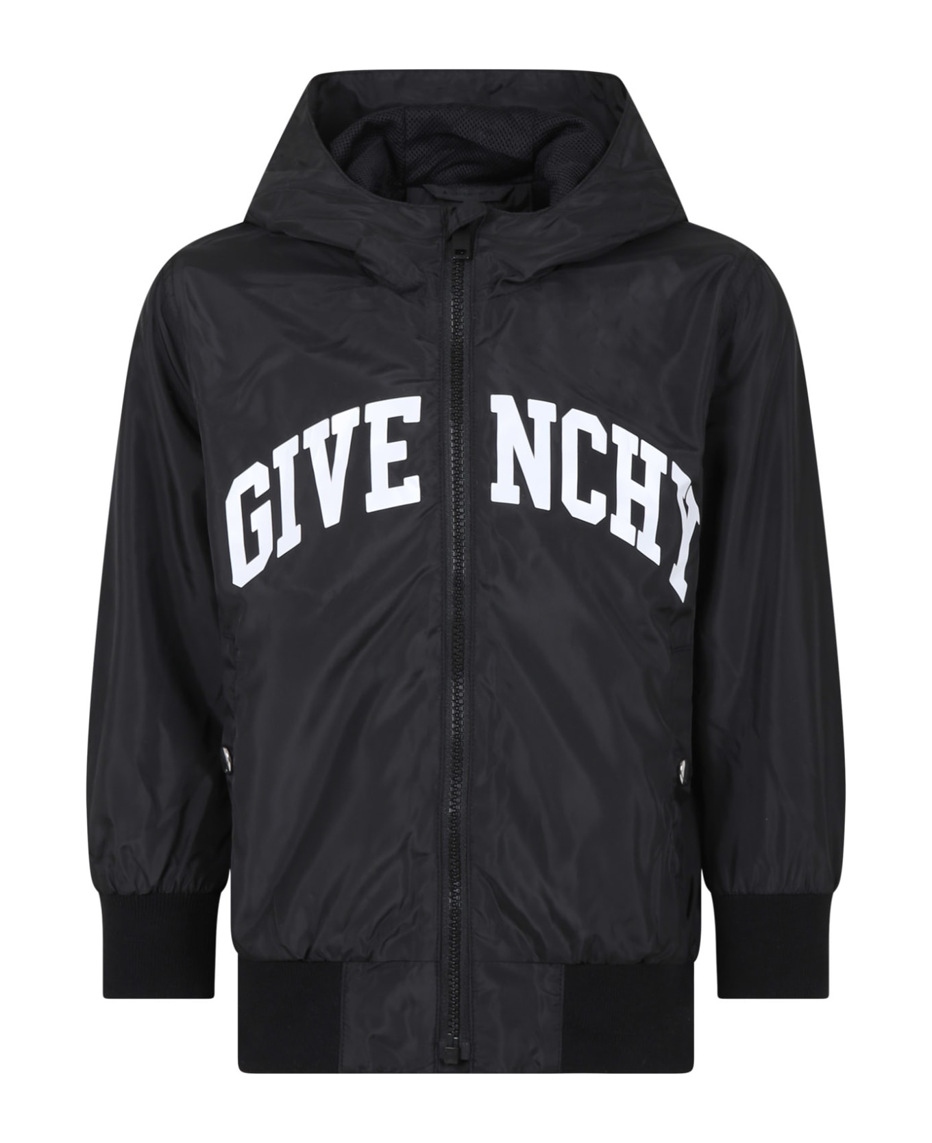 Givenchy Black Windbreaker For Boy With Logo - Nero コート＆ジャケット