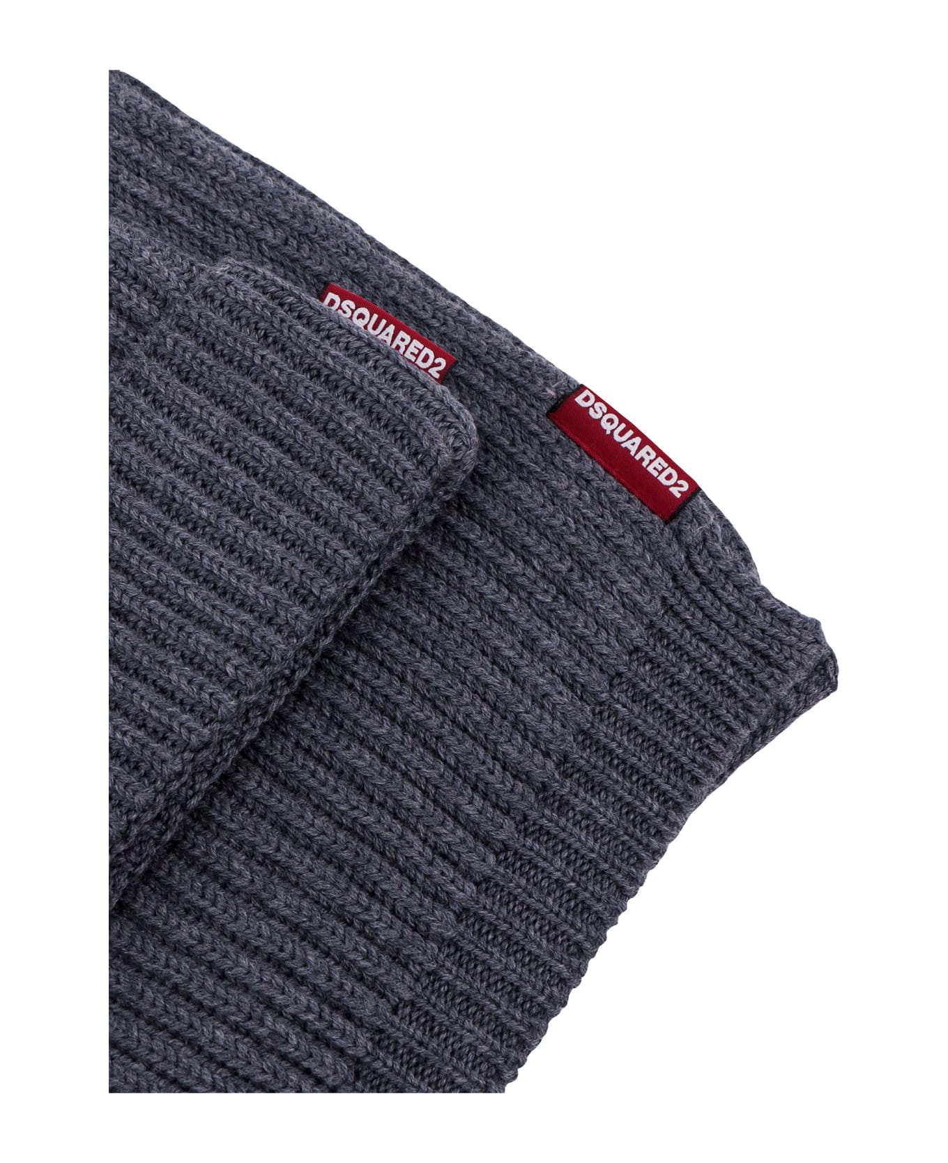 Dsquared2 Woven Ribbed Beanie & Scarf Set - Grey スカーフ