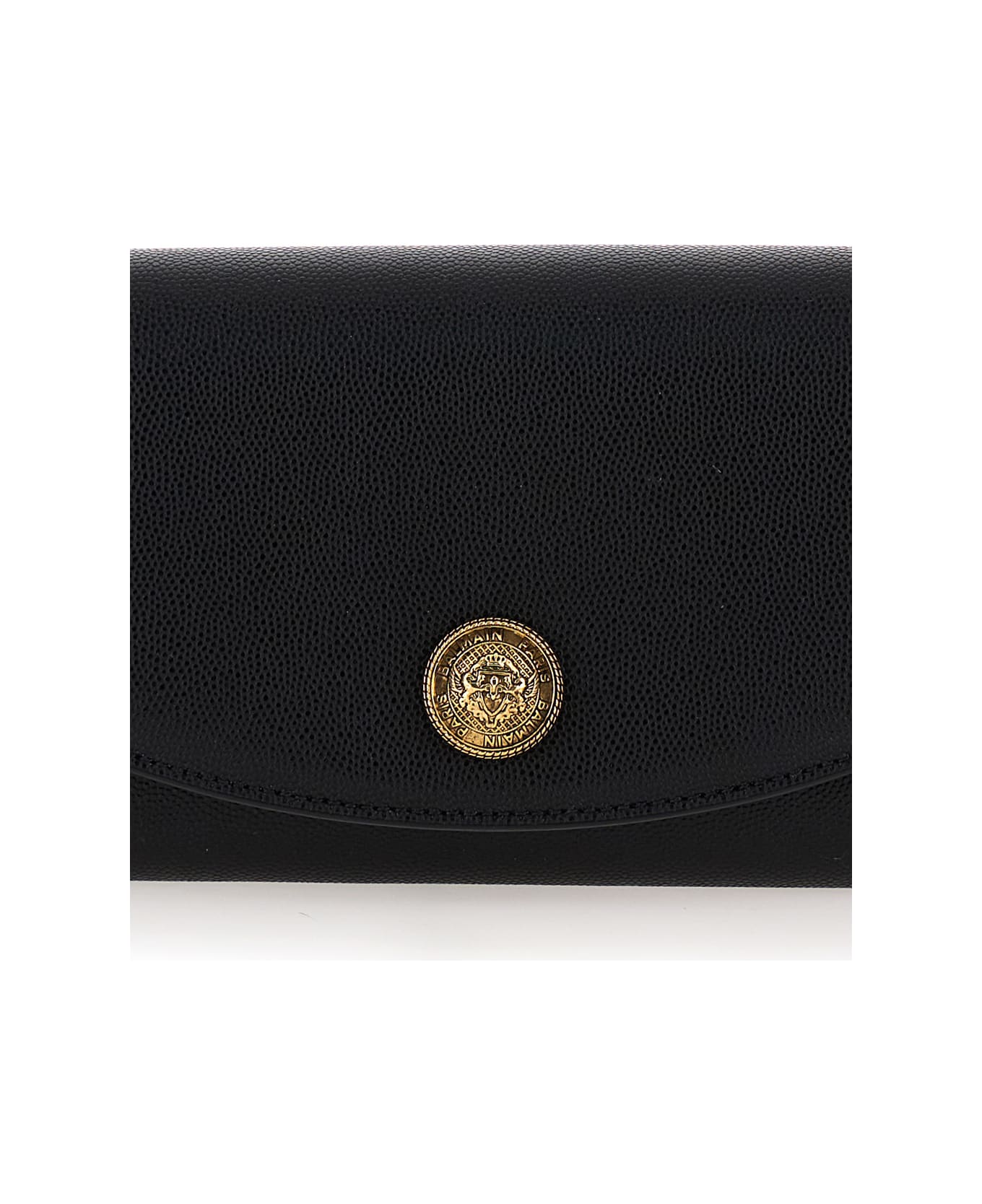 Balmain 'emblème' Black Clutch With Balmain Coin Detail In Grained Leather Woman - Black