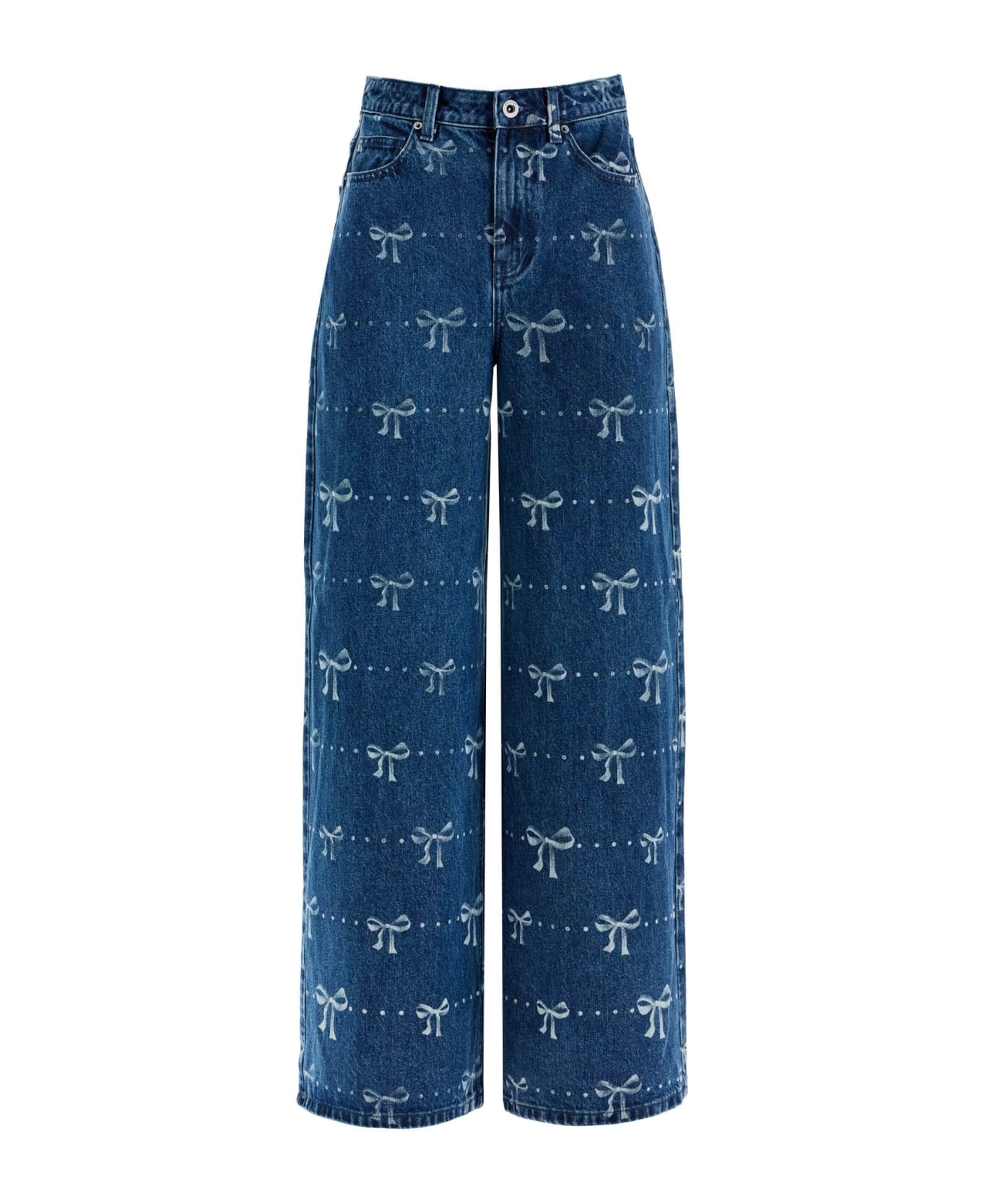 self-portrait Wide Leg Jeans With Bow Print Design - BLUE (Blue)