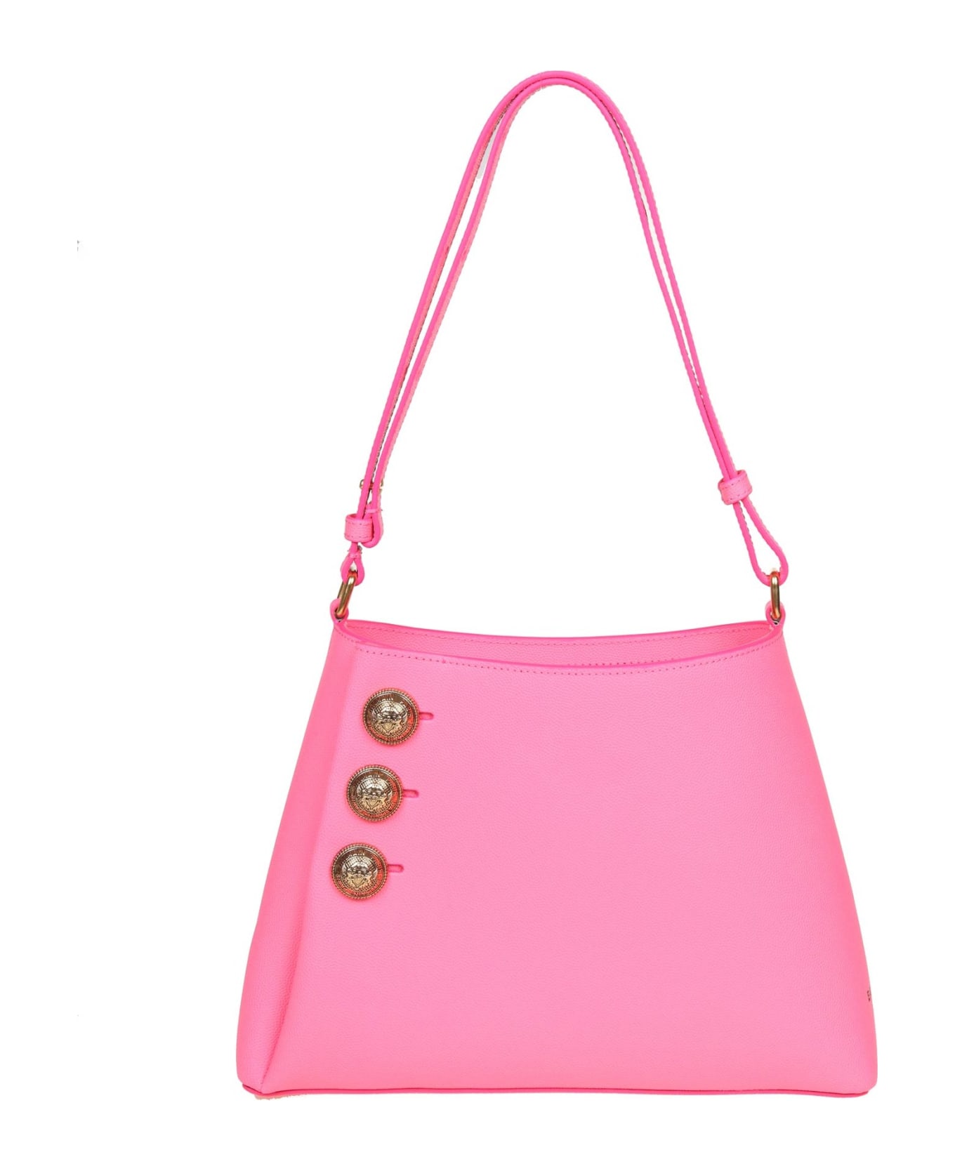 Balmain Emblem Shoulder Bag In Pink Leather - Bubblegum