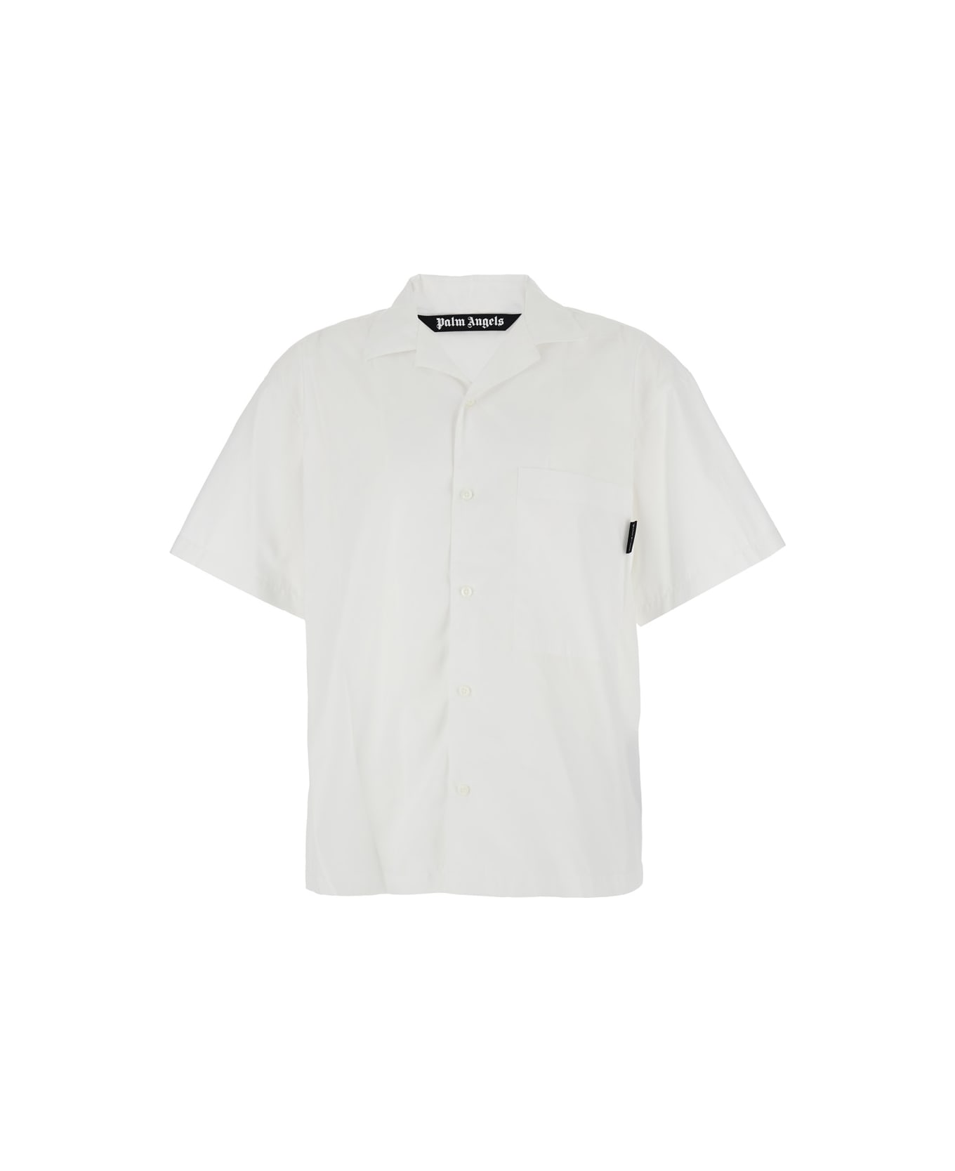 Palm Angels White Bowling Shirt With Cuban Collar - WHITE BLACK