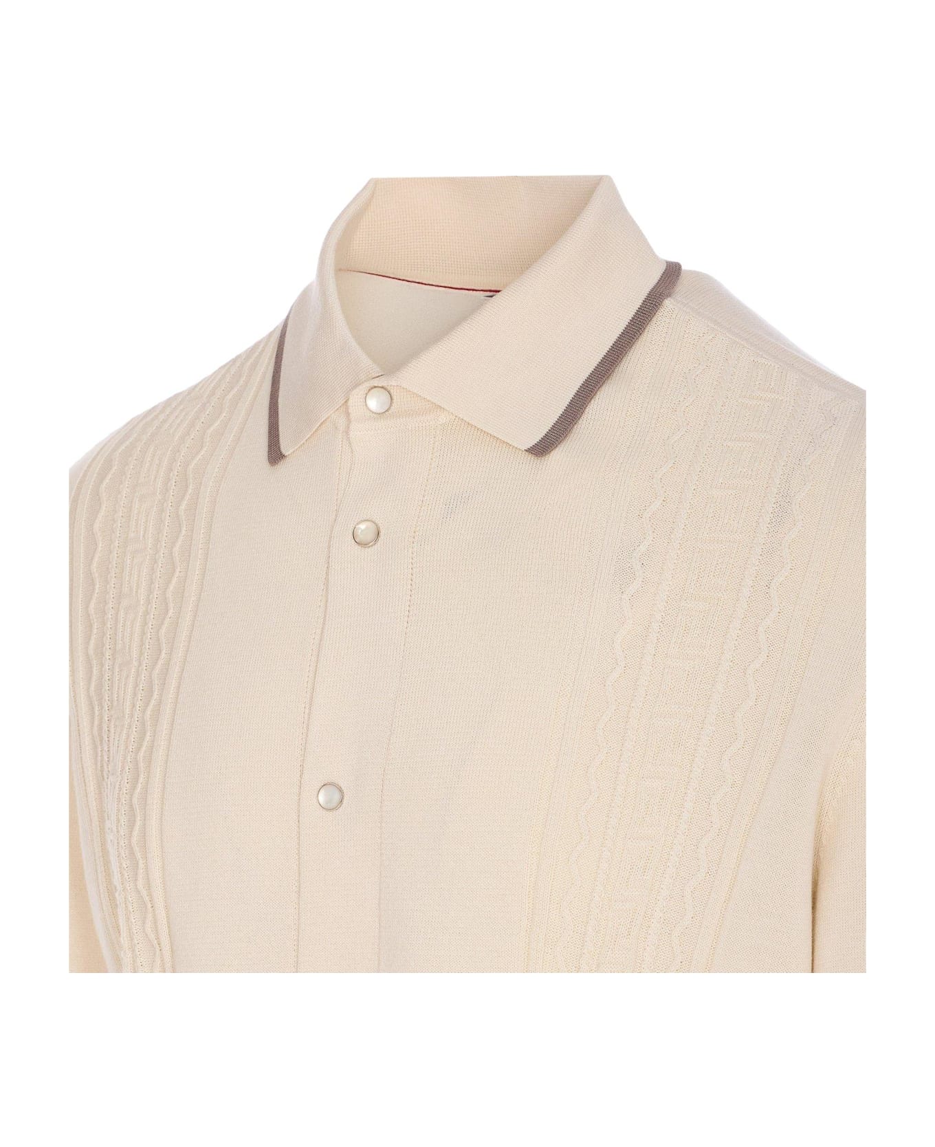 Brunello Cucinelli Geometric Jacquard Knitted Shirt - White