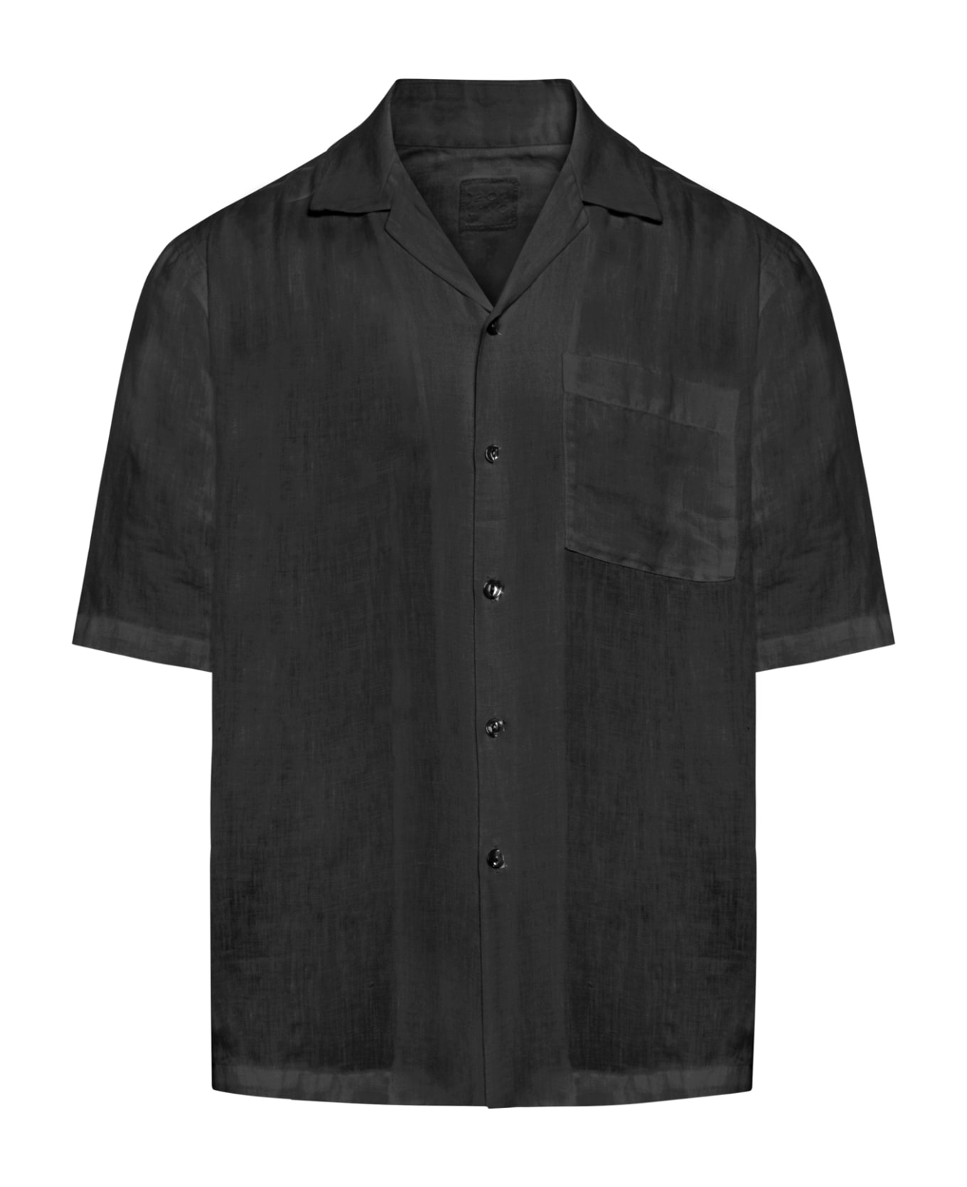 120% Lino Short Sleeve Men Shirt - Black シャツ