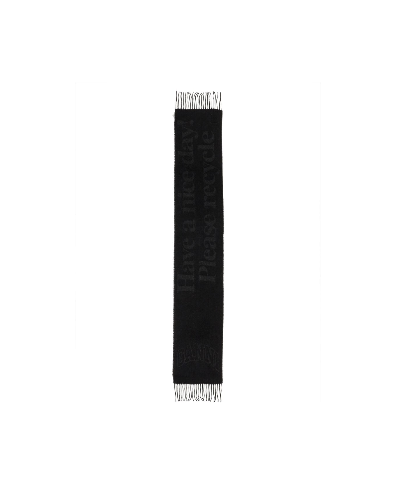 Ganni Scarf With Logo - CHARCOAL