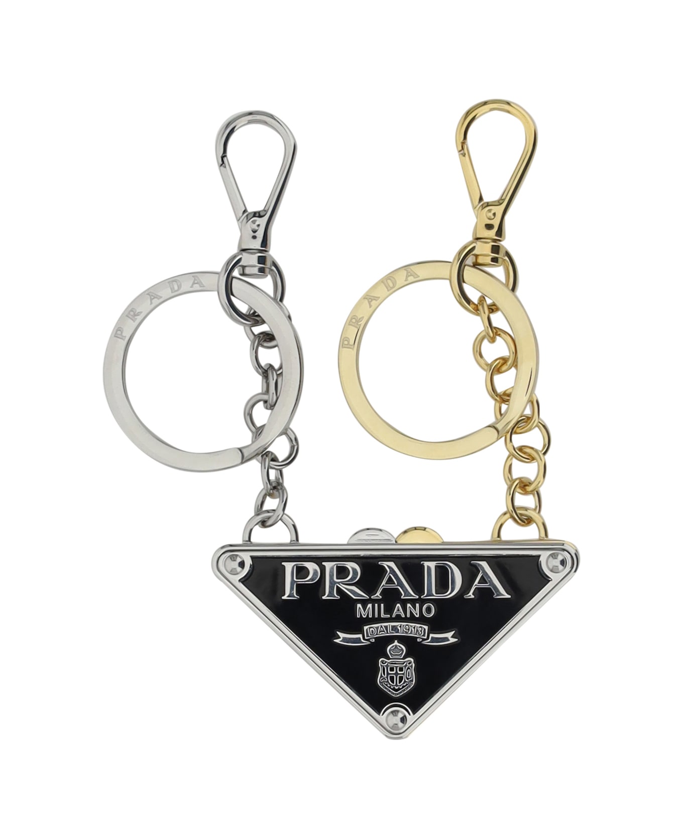 Prada Set Of Two Logo Keyrings - Silver