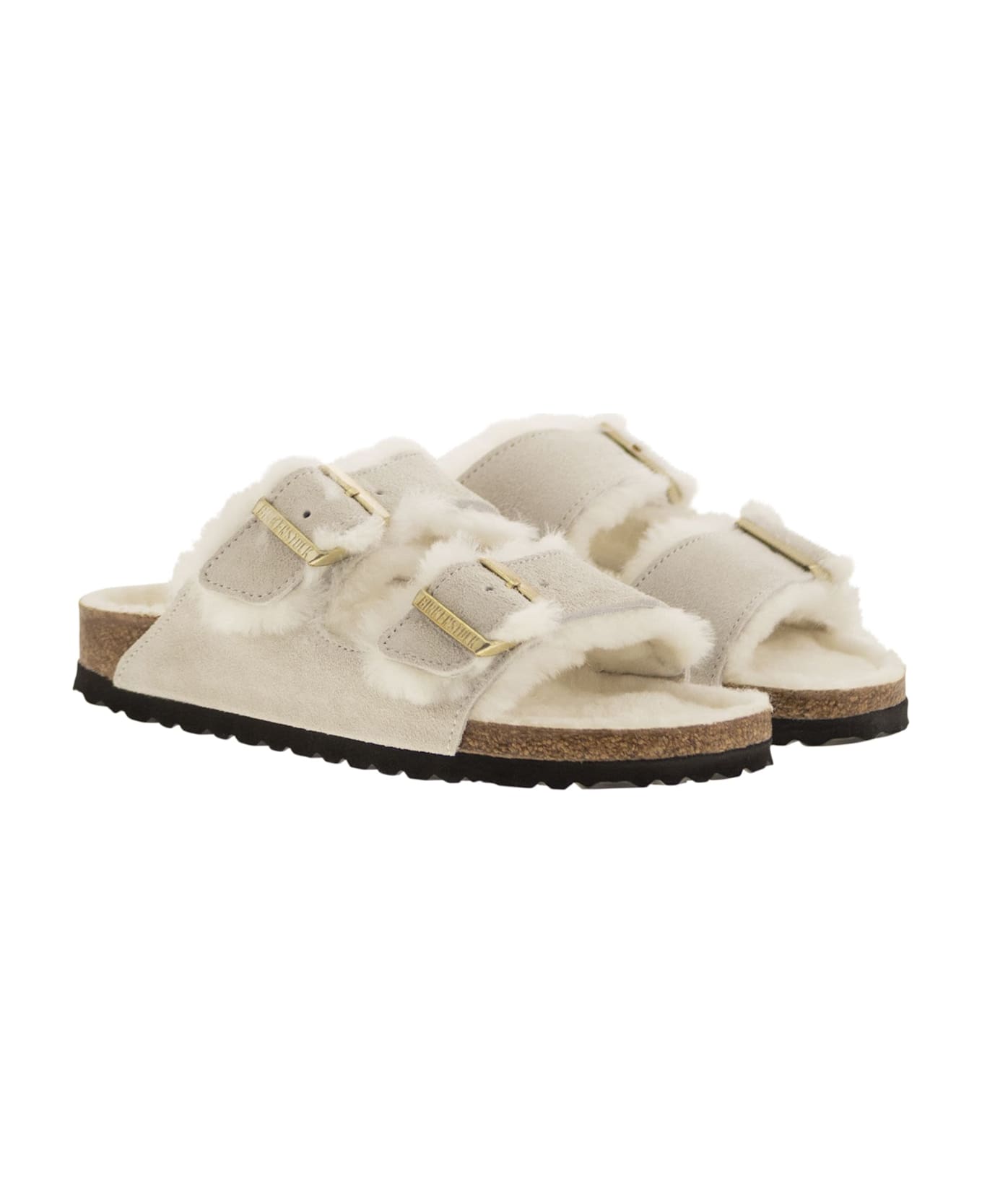 Birkenstock Arizona - Suede Lamb Fur Slipper - White