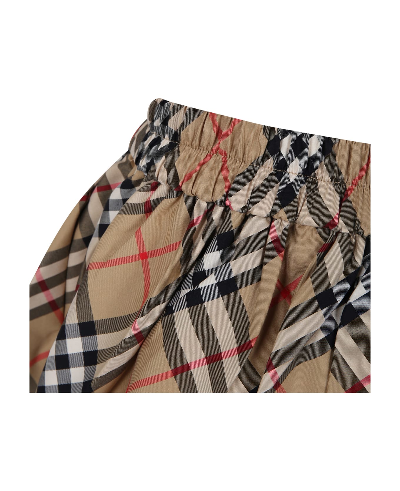 Burberry Beige Shorts For Girl With Iconic All-over Vintage Check - Beige