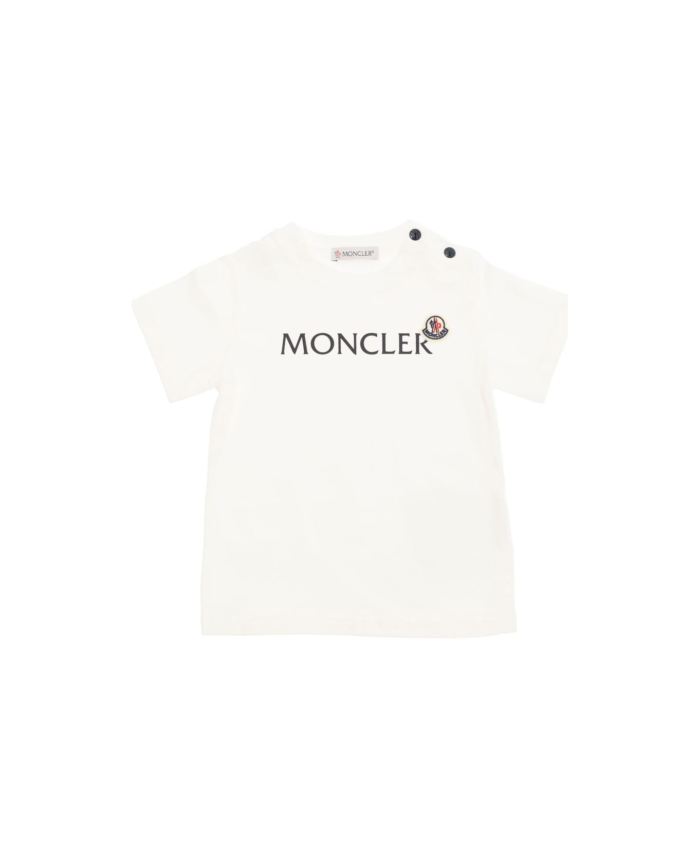 Moncler White T-shirt With Logo Print And Snap Buttons In Stretch Cotton Baby - White