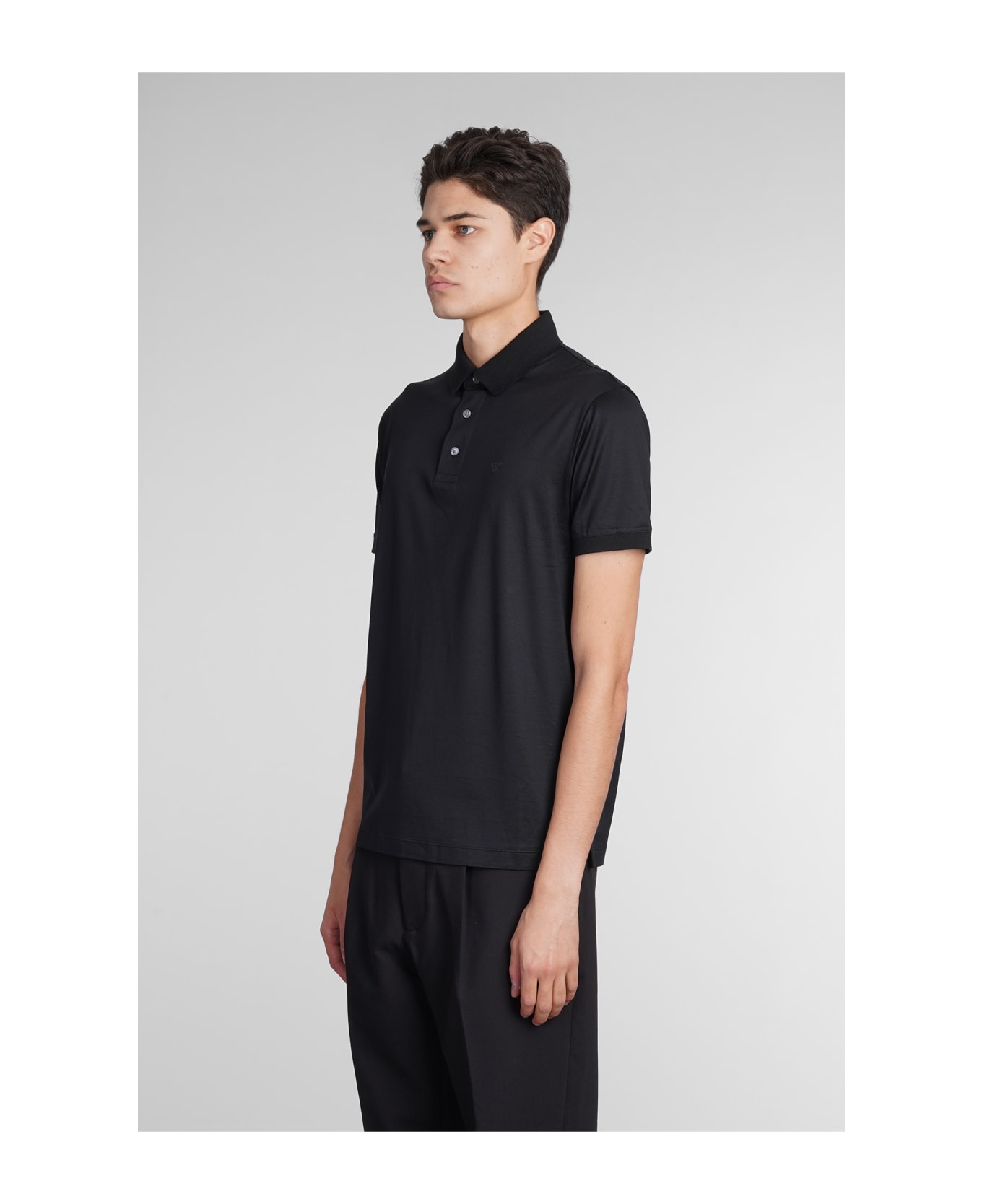 Emporio Armani Polo In Black Wool And Polyester - BLACK