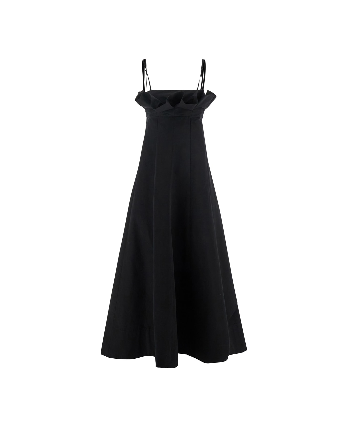 Philosophy di Lorenzo Serafini Black Dress With Ruffles And Thin Shoulder Straps In Cotton Blend And Tech Fabric Woman - Black