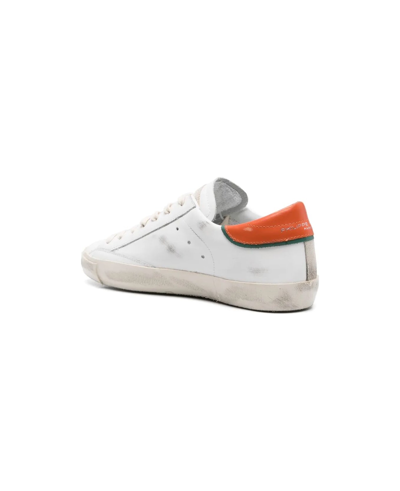 Philippe Model Prsx Low Man Sneakers - Vintage Calf Leather White Orange